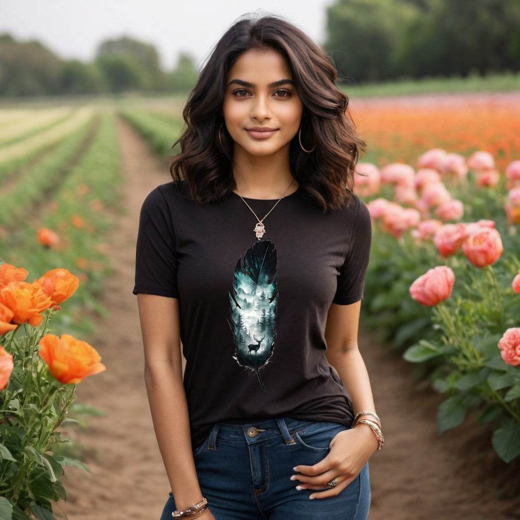 Moose with a forest - Unisex Round Neck Regular Fit 100% Combed Cotton Half Sleeve T-Shirt - Mojilo Mart