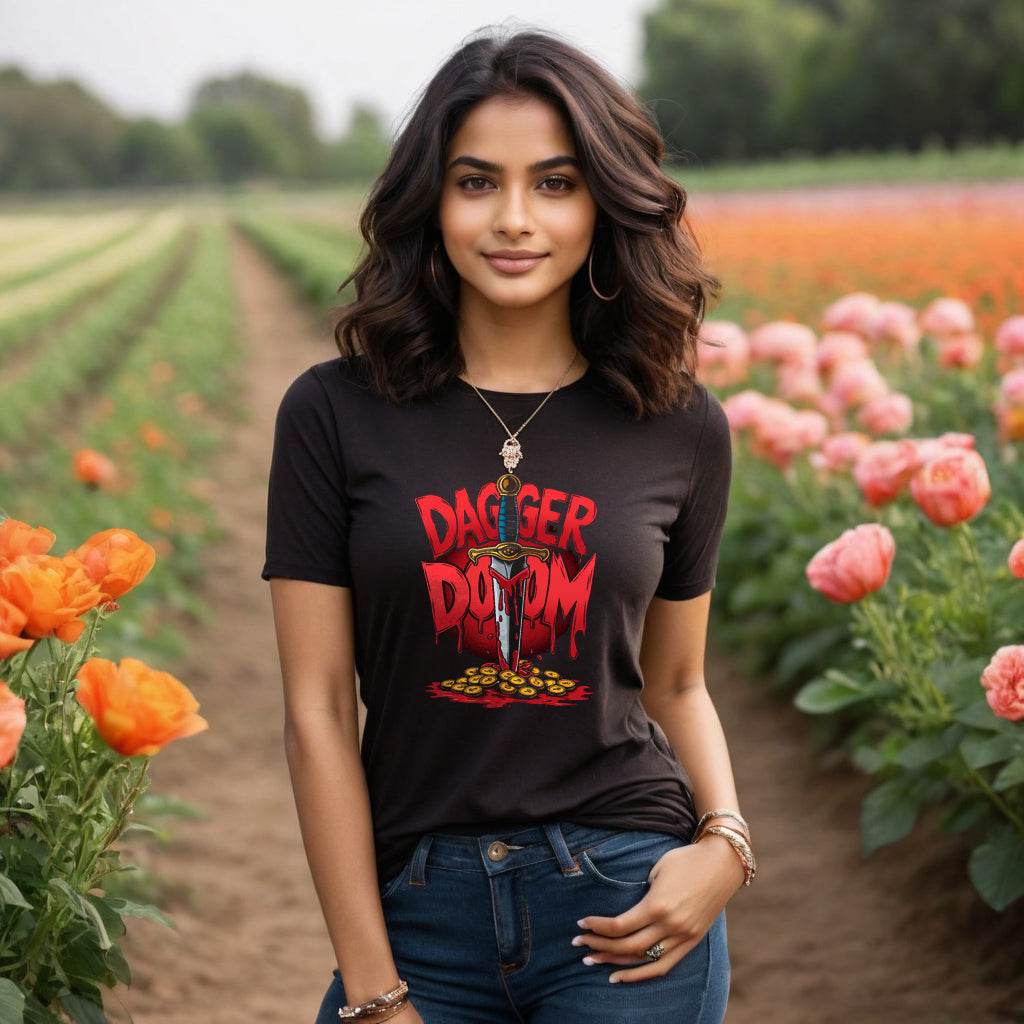 DAGGER DOOM PRINT - Unisex Round Neck Regular Fit 100% Combed Cotton Half Sleeve T-Shirt - Mojilo Mart