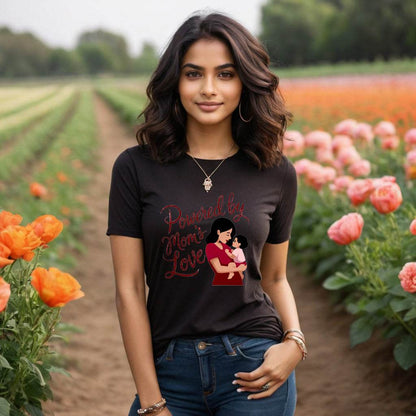 Powered By Mom Love - Unisex Round Neck Regular Fit 100% Combed Cotton Half Sleeve T-Shirt - Mojilo Mart
