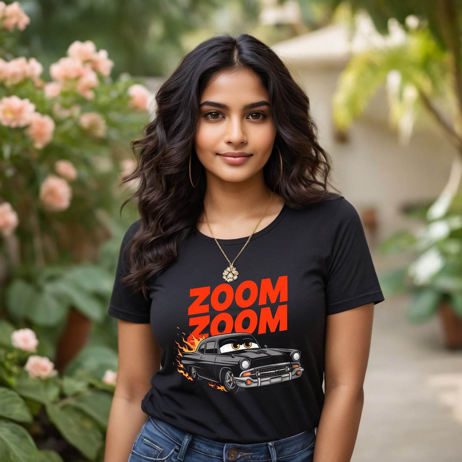 ZOOM ZOOM - Unisex Round Neck Regular Fit 100% Combed Cotton Half Sleeve T-Shirt - Mojilo Mart