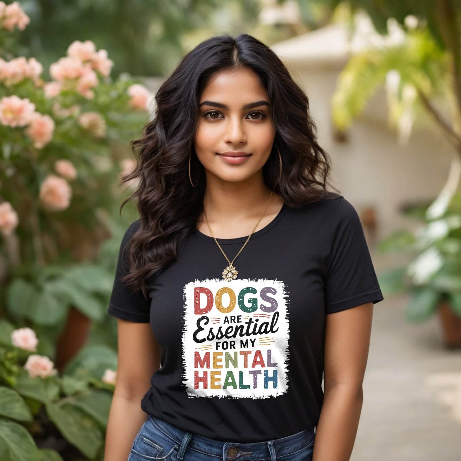 DOGS ARE Essential FOR MY MENTAL HEALTH - Unisex Round Neck Regular Fit 100% Combed Cotton Half Sleeve T-Shirt - Mojilo Mart