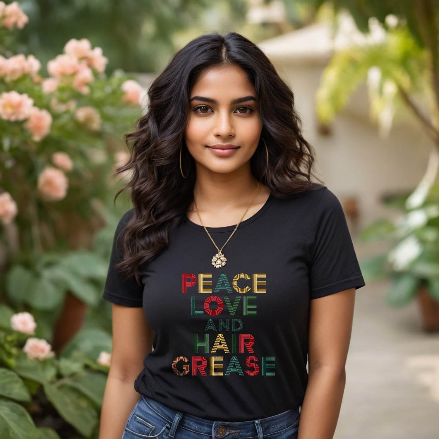 PEACE LOVE AND HAIR GREASE - Unisex Round Neck Regular Fit 100% Combed Cotton Half Sleeve T-Shirt - Mojilo Mart