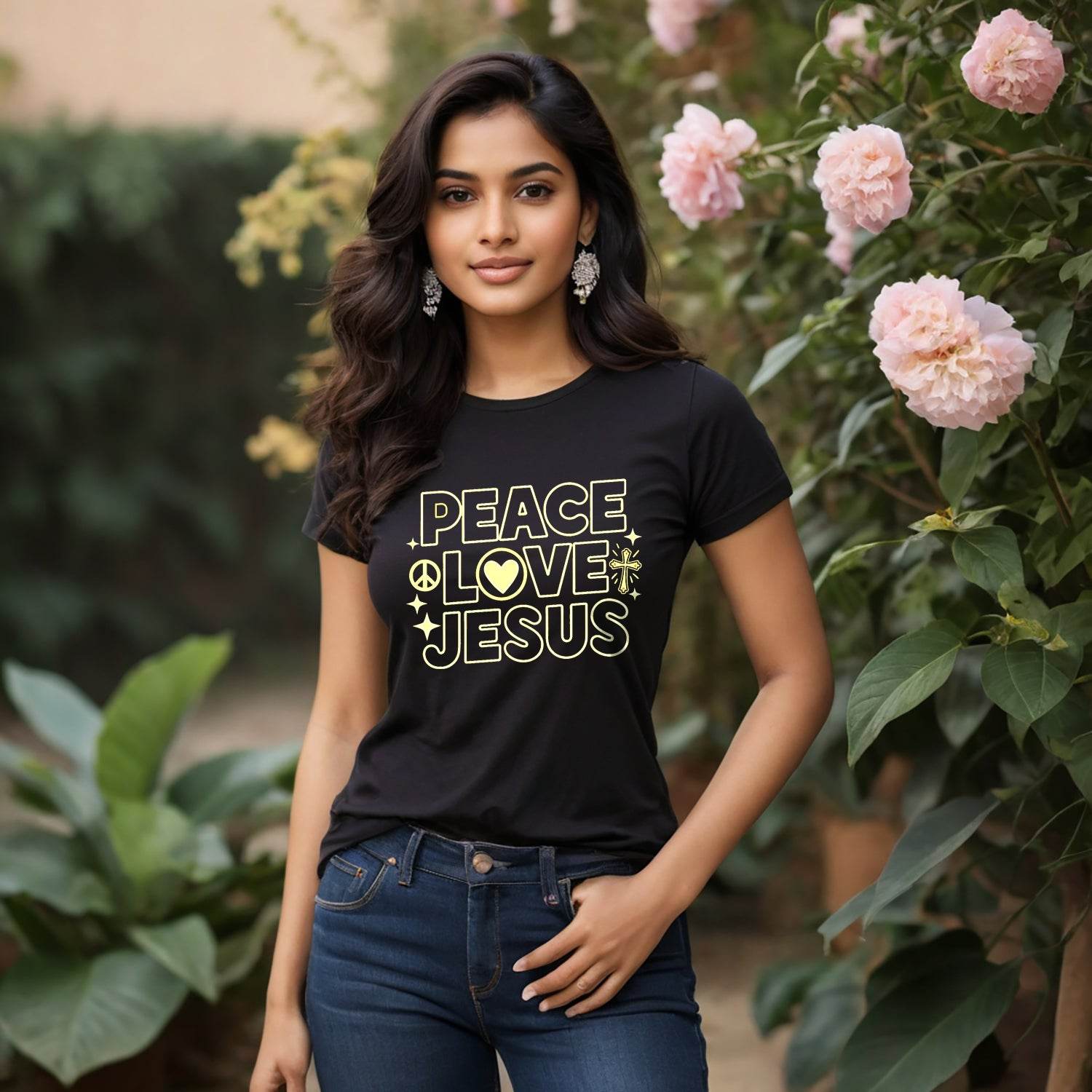 PEACE LOVE JESUS - Unisex Round Neck Regular Fit 100% Combed Cotton Half Sleeve T-Shirt - Mojilo Mart