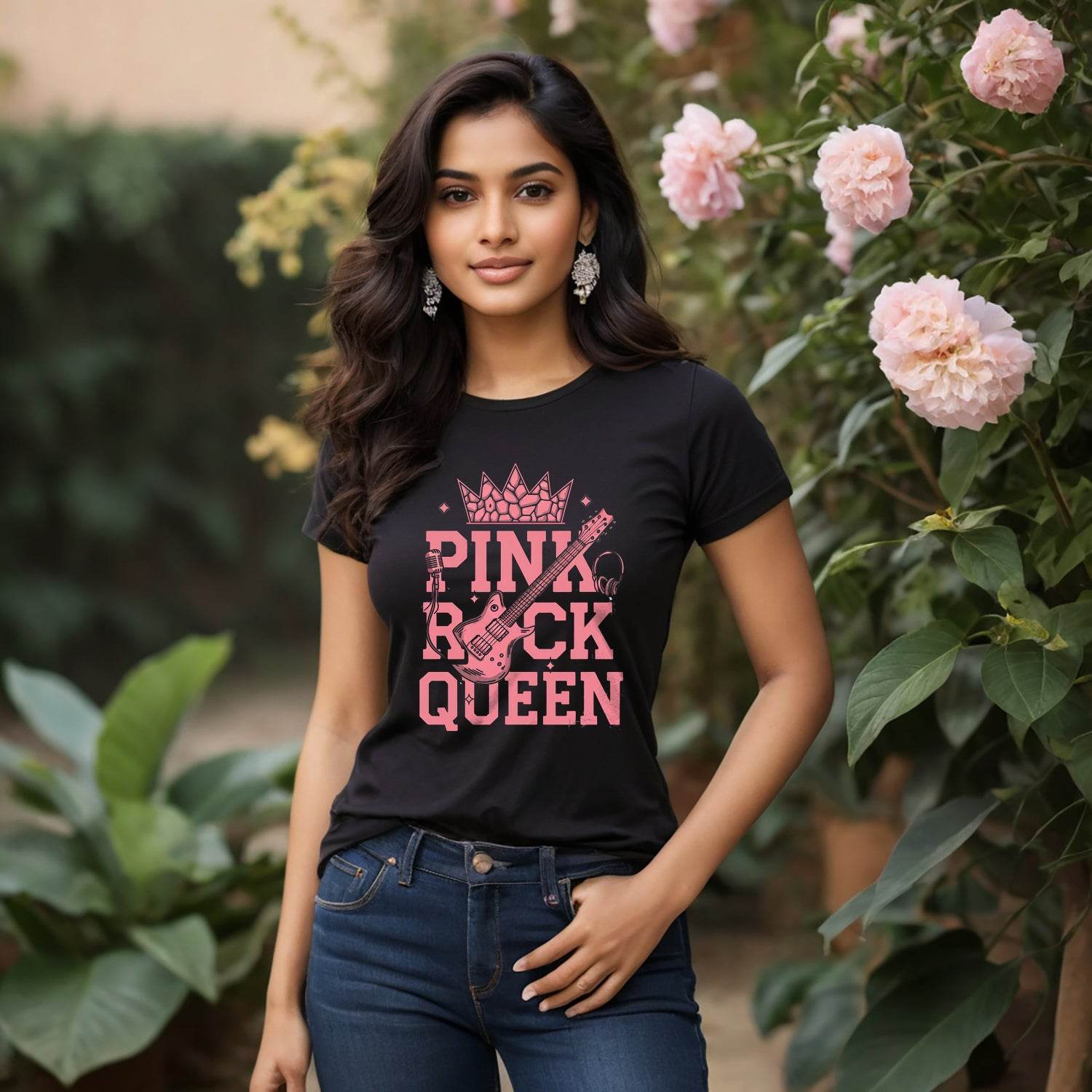 PINK ROCK QUEEN - Unisex Round Neck Regular Fit 100% Combed Cotton Half Sleeve T-Shirt - Mojilo Mart