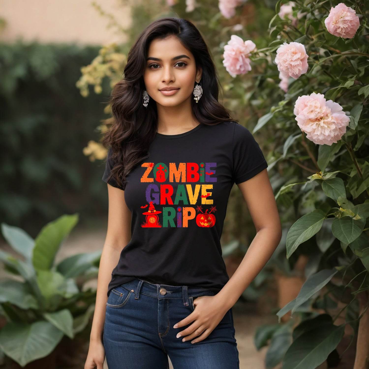 ZOMBIE GRAVE RIP - Unisex Round Neck Regular Fit 100% Combed Cotton Half Sleeve T-Shirt - Mojilo Mart
