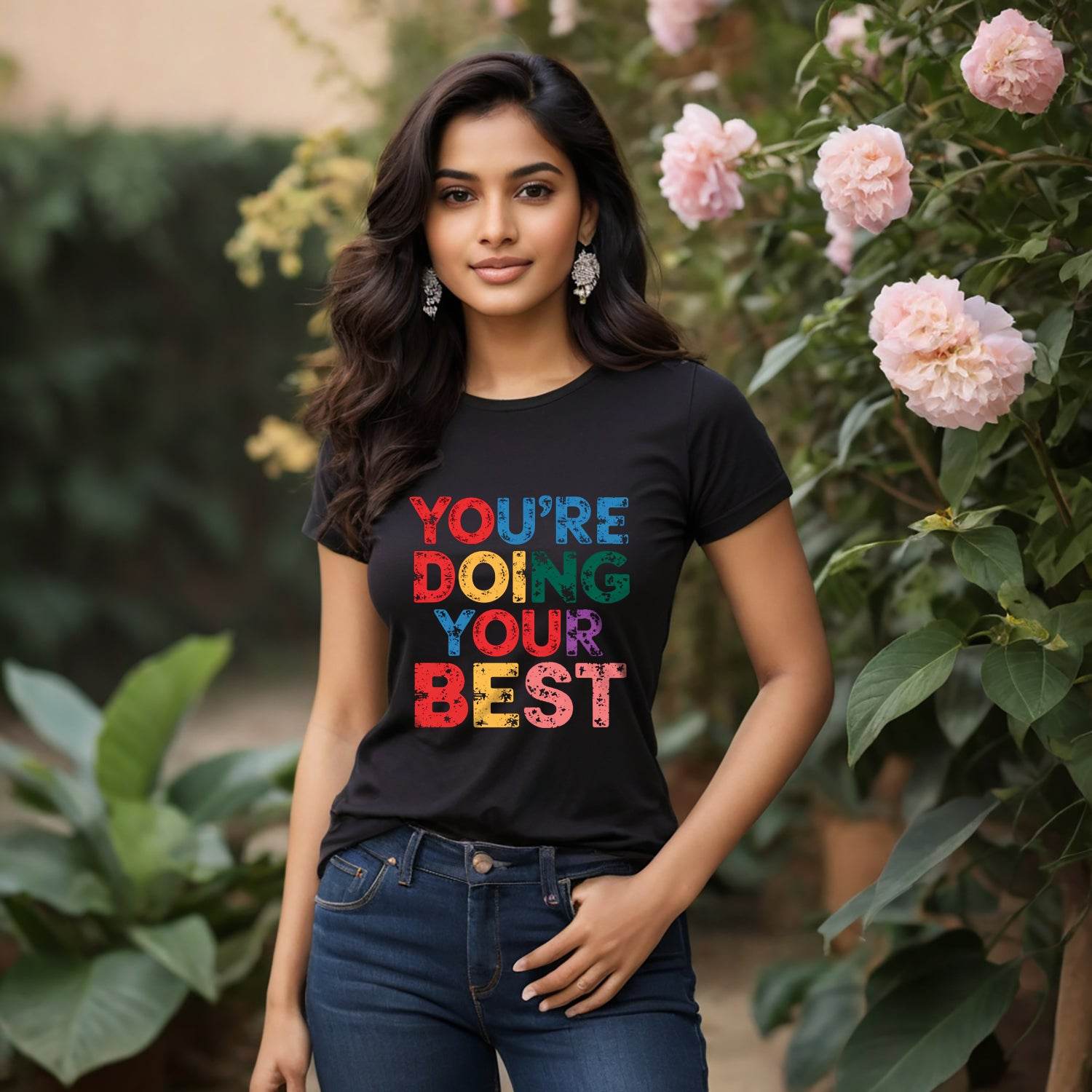 YOU'RE DOING YOUR BEST - Unisex Round Neck Regular Fit 100% Combed Cotton Half Sleeve T-Shirt - Mojilo Mart