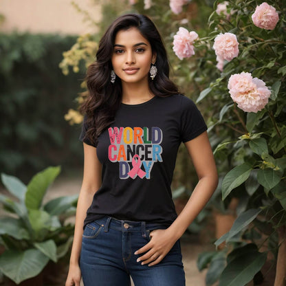 WORLD CANCER DAY - Unisex Round Neck Regular Fit 100% Combed Cotton Half Sleeve T-Shirt - Mojilo Mart