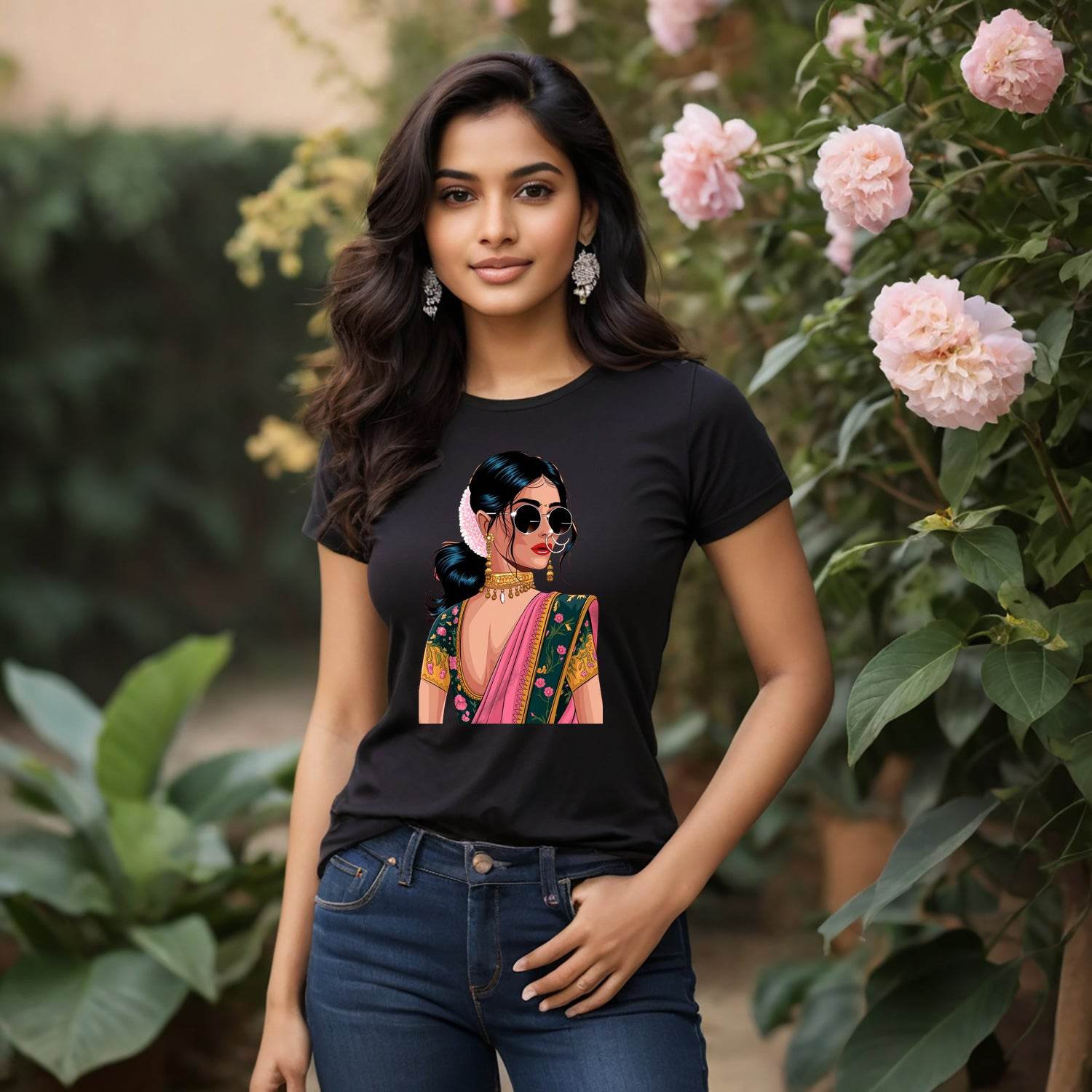 Indian Girl fashion - Unisex Round Neck Regular Fit 100% Combed Cotton Half Sleeve T-Shirt - Mojilo Mart
