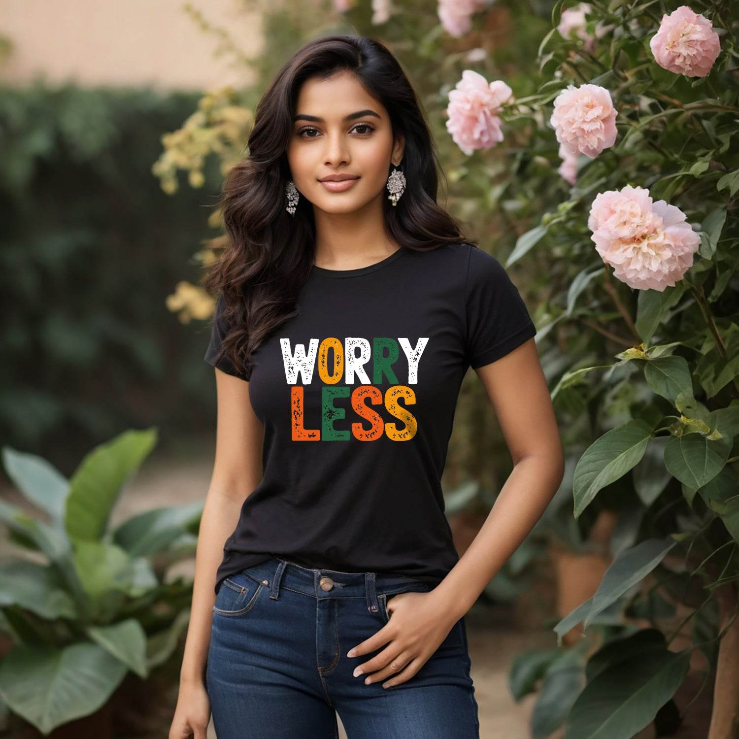 WORRY LESS - Unisex Round Neck Regular Fit 100% Combed Cotton Half Sleeve T-Shirt - Mojilo Mart