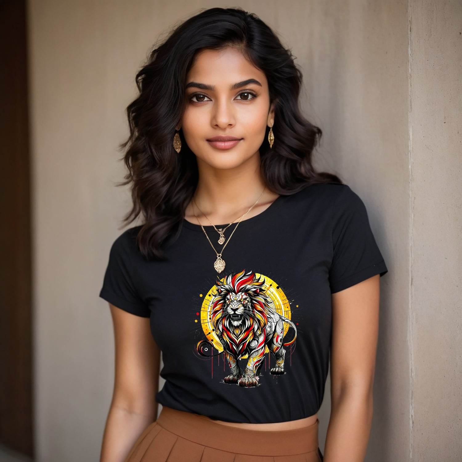 Colorful Lion Head line Art - Unisex Round Neck Regular Fit 100% Combed Cotton Half Sleeve T-Shirt - Mojilo Mart