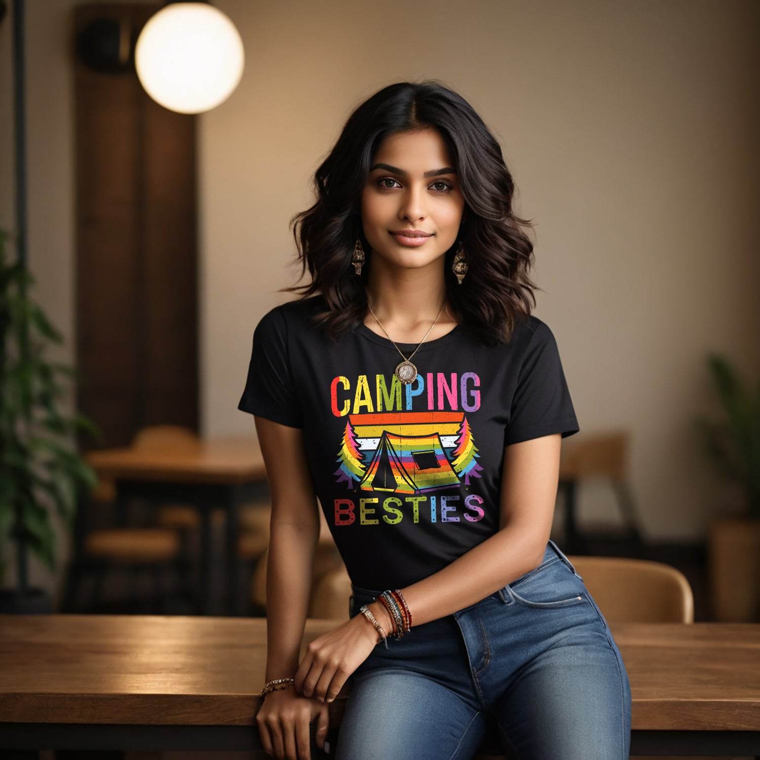 CAMPING BESTIES - Unisex Round Neck Regular Fit 100% Combed Cotton Half Sleeve T-Shirt - Mojilo Mart
