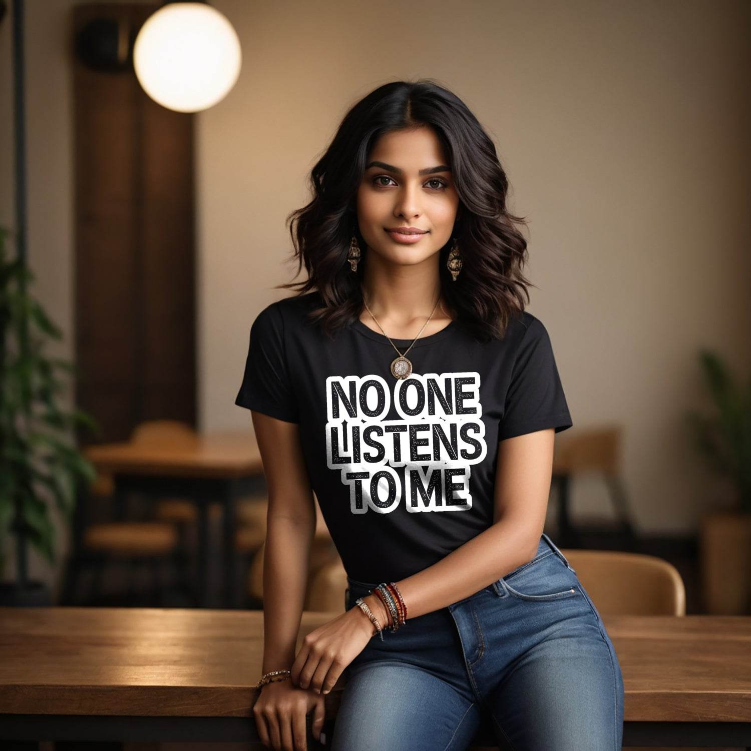 NO ONE LISTENS TO ME - Unisex Round Neck Regular Fit 100% Combed Cotton Half Sleeve T-Shirt - Mojilo Mart