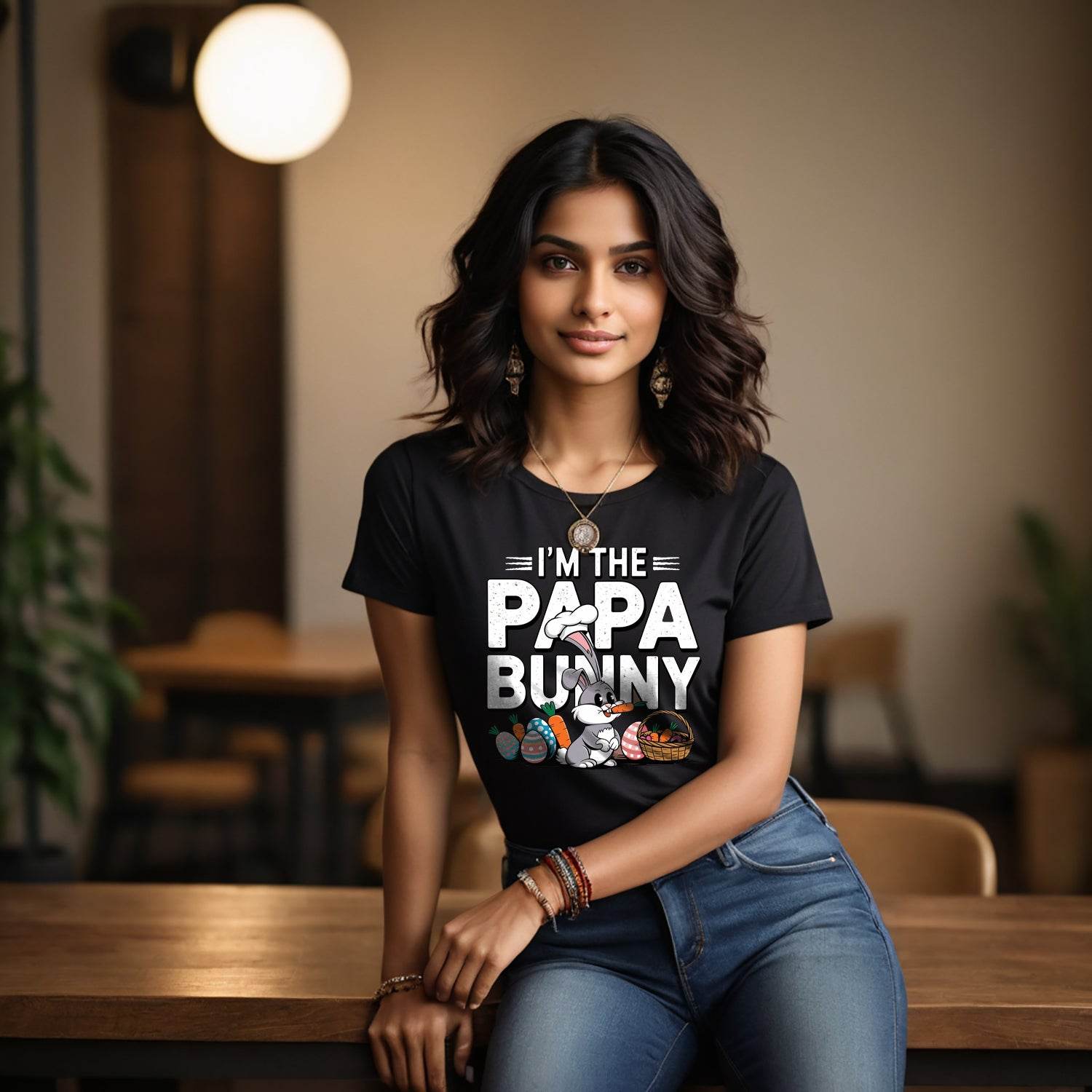 I'M THE PAPA BUNNY PRINT- Unisex Round Neck Regular Fit 100% Combed Cotton Half Sleeve T-Shirt - Mojilo Mart