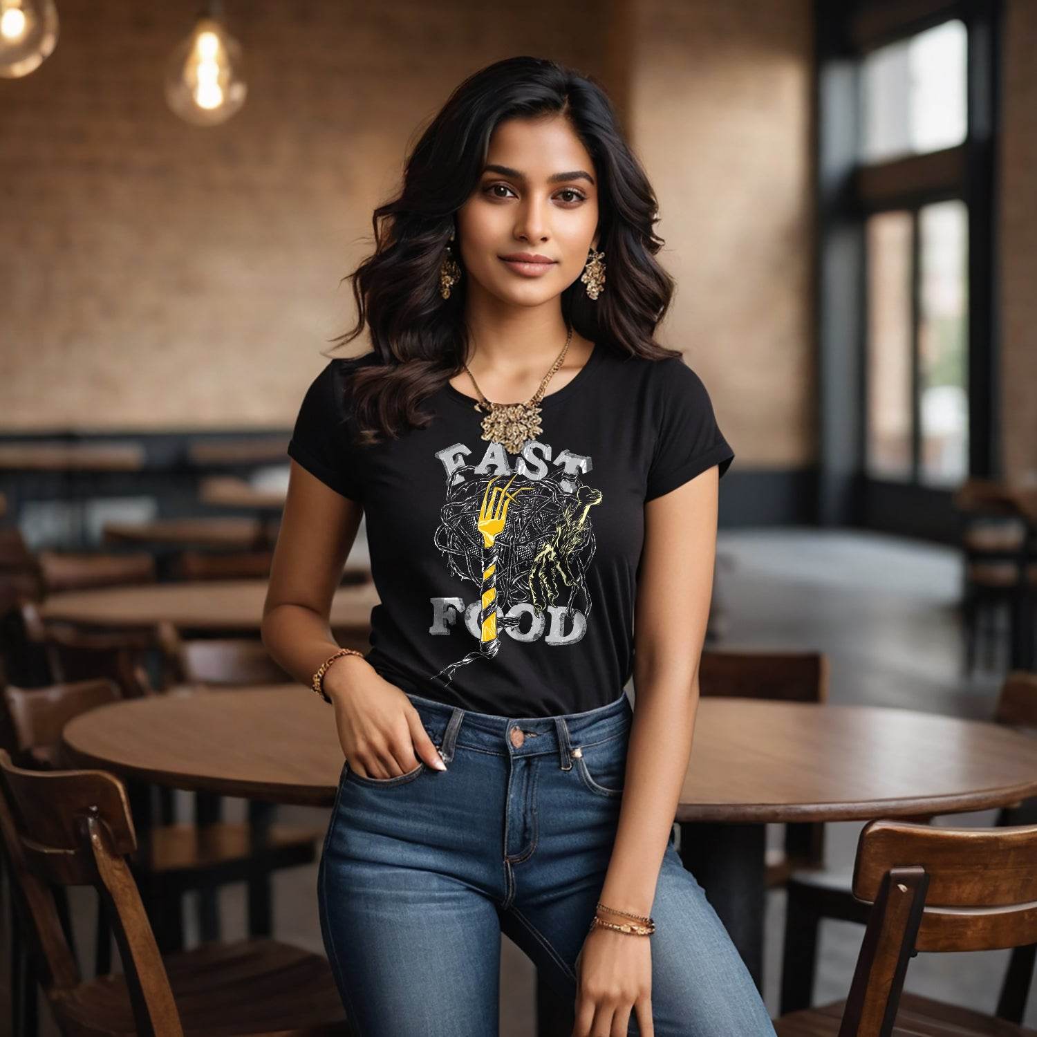 FAST FOOD - Unisex Round Neck Regular Fit 100% Combed Cotton Half Sleeve T-Shirt - Mojilo Mart