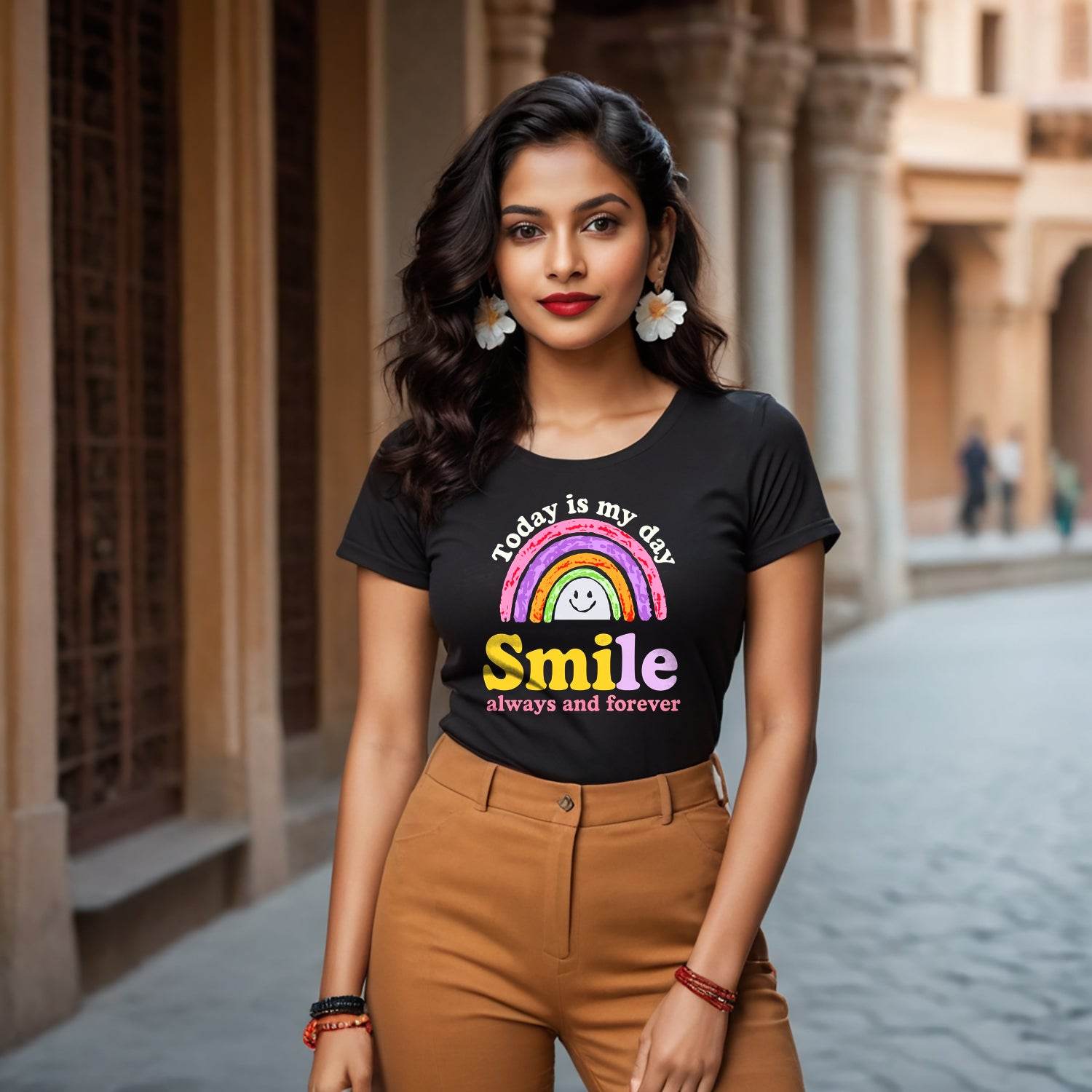 Today is My Day SMILE - Unisex Round Neck Regular Fit 100% Combed Cotton Half Sleeve T-Shirt - Mojilo Mart