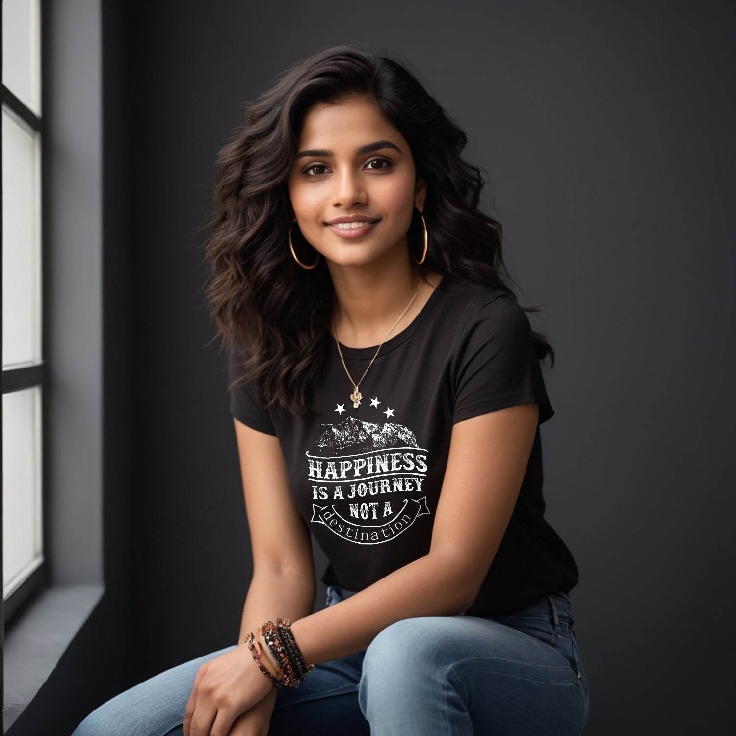 HAPPINESS IS A JOURNEY NOT A destination - Unisex Round Neck Regular Fit 100% Combed Cotton Half Sleeve T-Shirt - Mojilo Mart