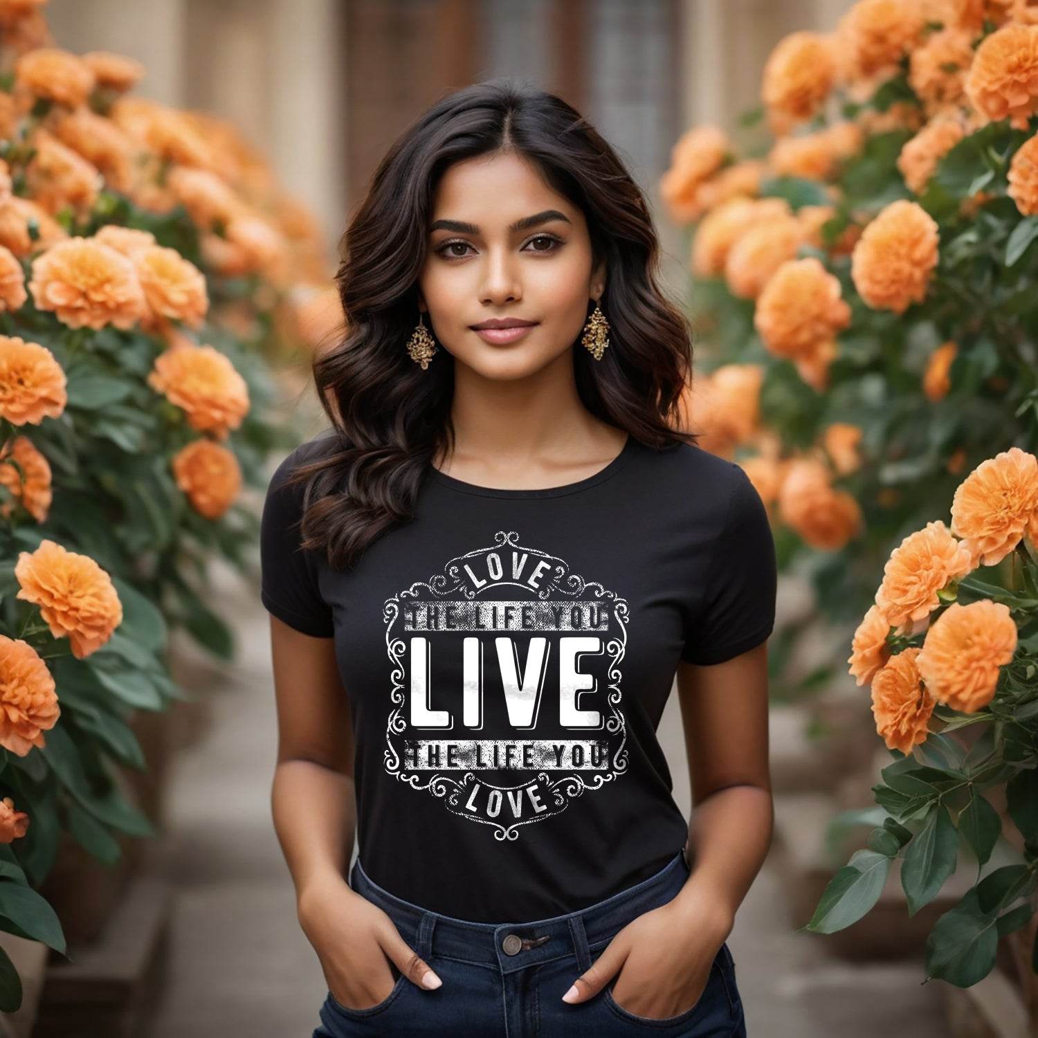 LOVE THE LIFE YOU LIVE THE LIFE YOU GLOVES - Unisex Round Neck Regular Fit 100% Combed Cotton Half Sleeve T-Shirt - Mojilo Mart