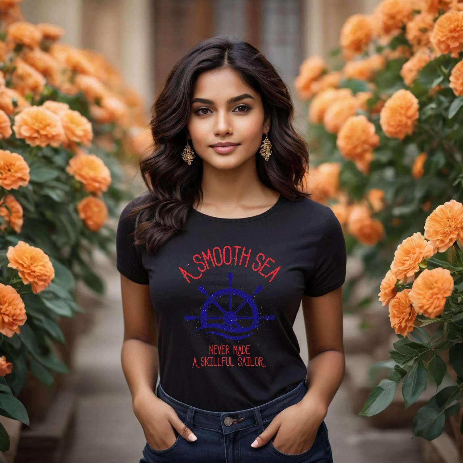 A SMOOTH SEA NEVER MADE A SKILLFUL SAILOR - Unisex Round Neck Regular Fit 100% Combed Cotton Half Sleeve T-Shirt - Mojilo Mart