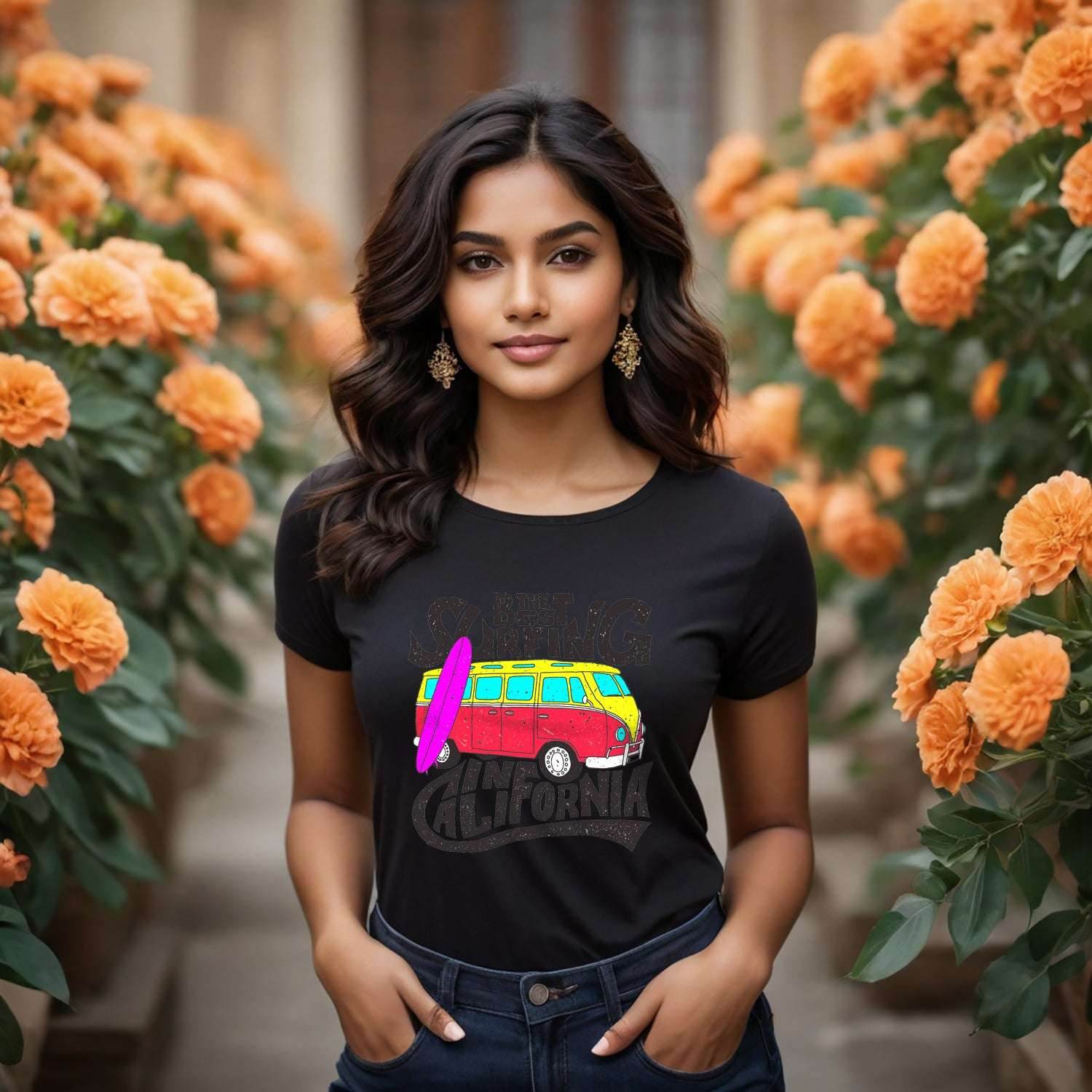 Best Surfing In California - Unisex Round Neck Regular Fit 100% Combed Cotton Half Sleeve T-Shirt - Mojilo Mart