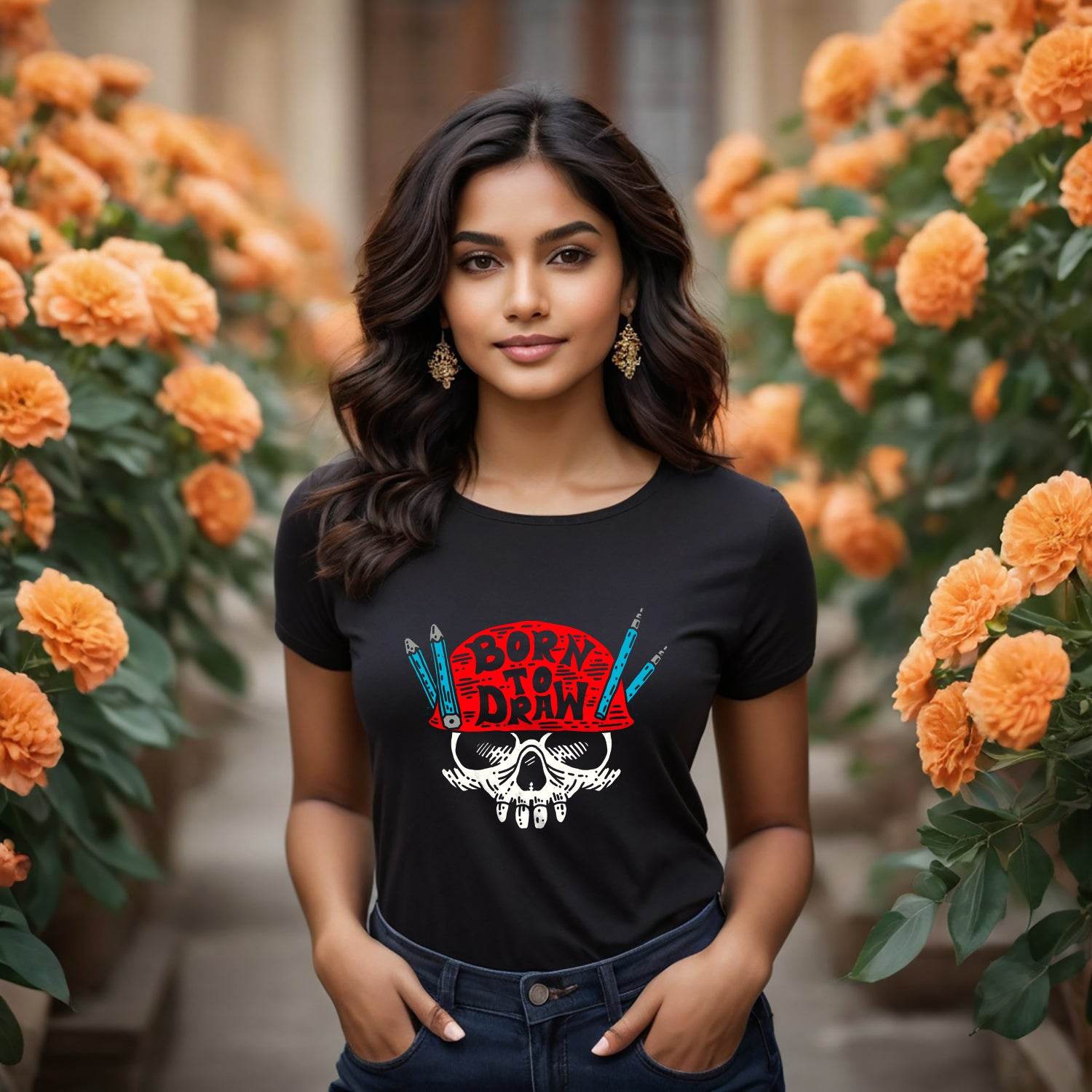 Born To Draw - Unisex Round Neck Regular Fit 100% Combed Cotton Half Sleeve T-Shirt - Mojilo Mart