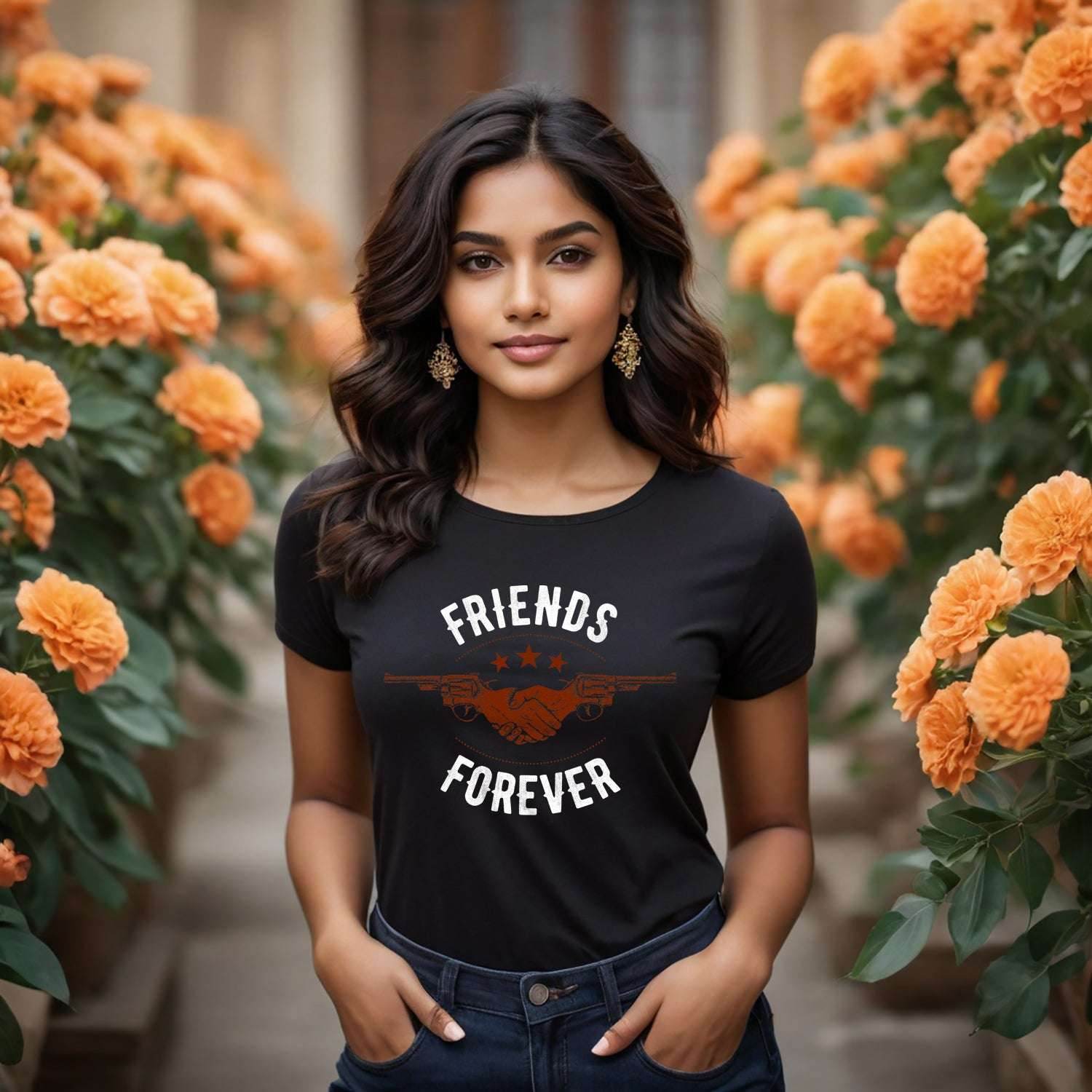 FRIENDS FOREVER PRINT - Unisex Round Neck Regular Fit 100% Combed Cotton Half Sleeve T-Shirt - Mojilo Mart