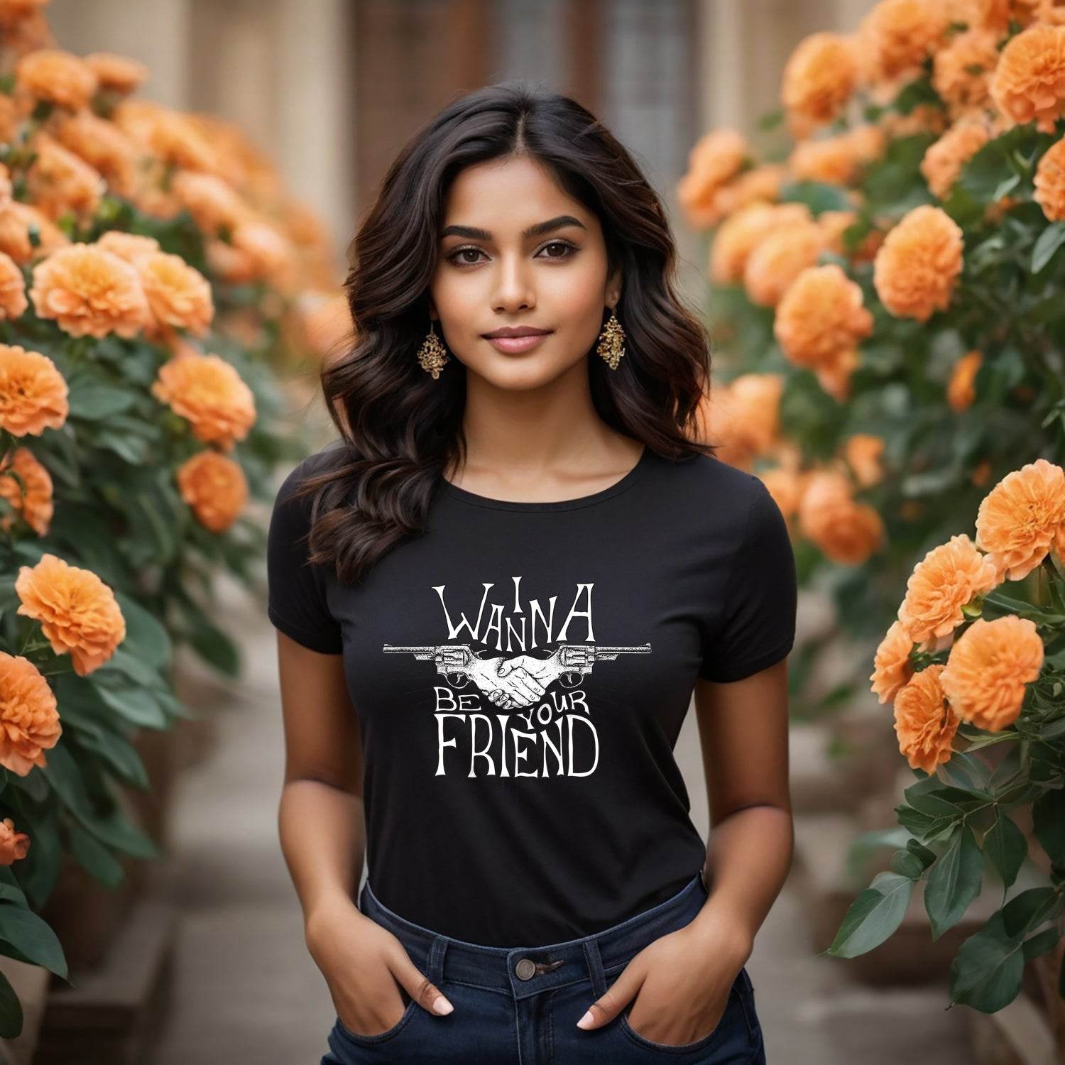 I WANNA BE YOUR FRIEND - Unisex Round Neck Regular Fit 100% Combed Cotton Half Sleeve T-Shirt - Mojilo Mart