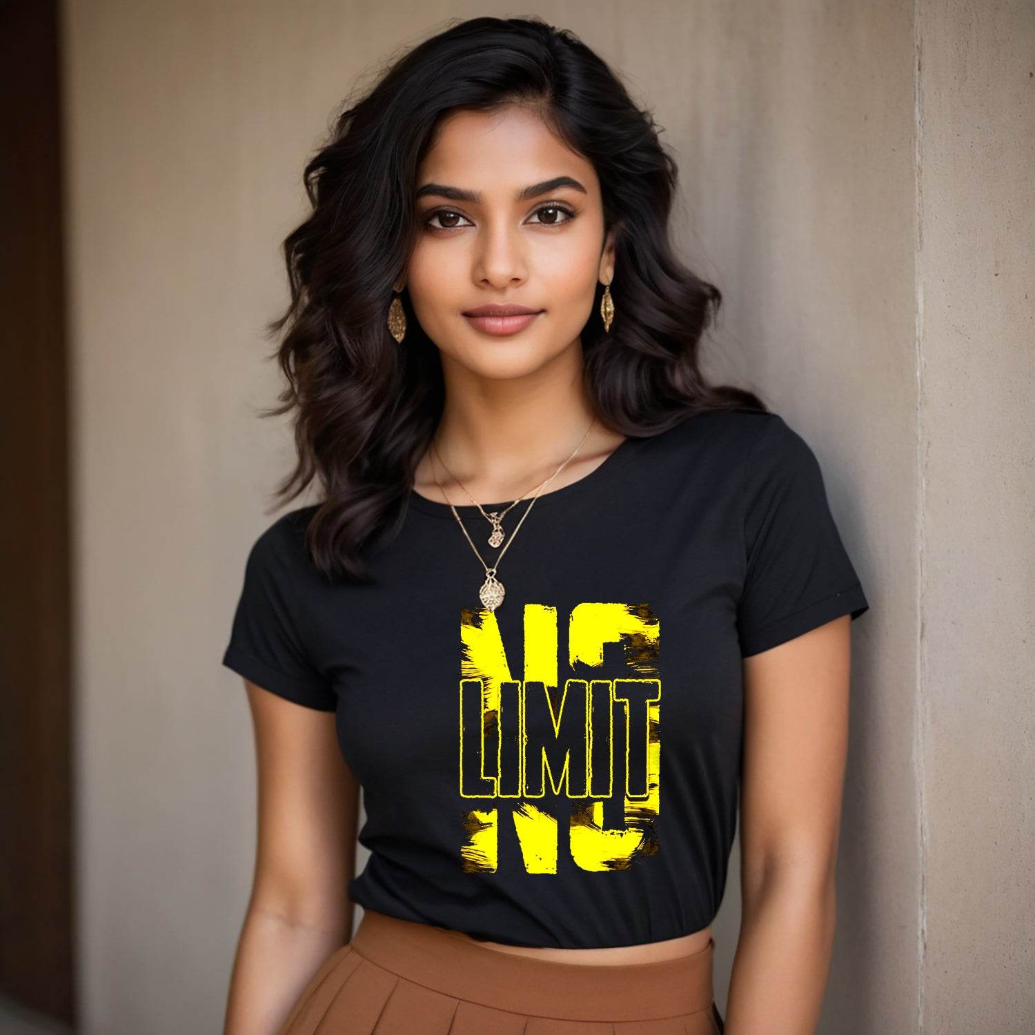 NO LIMIT Yellow - Unisex Round Neck Regular Fit 100% Combed Cotton Half Sleeve T-Shirt - Mojilo Mart