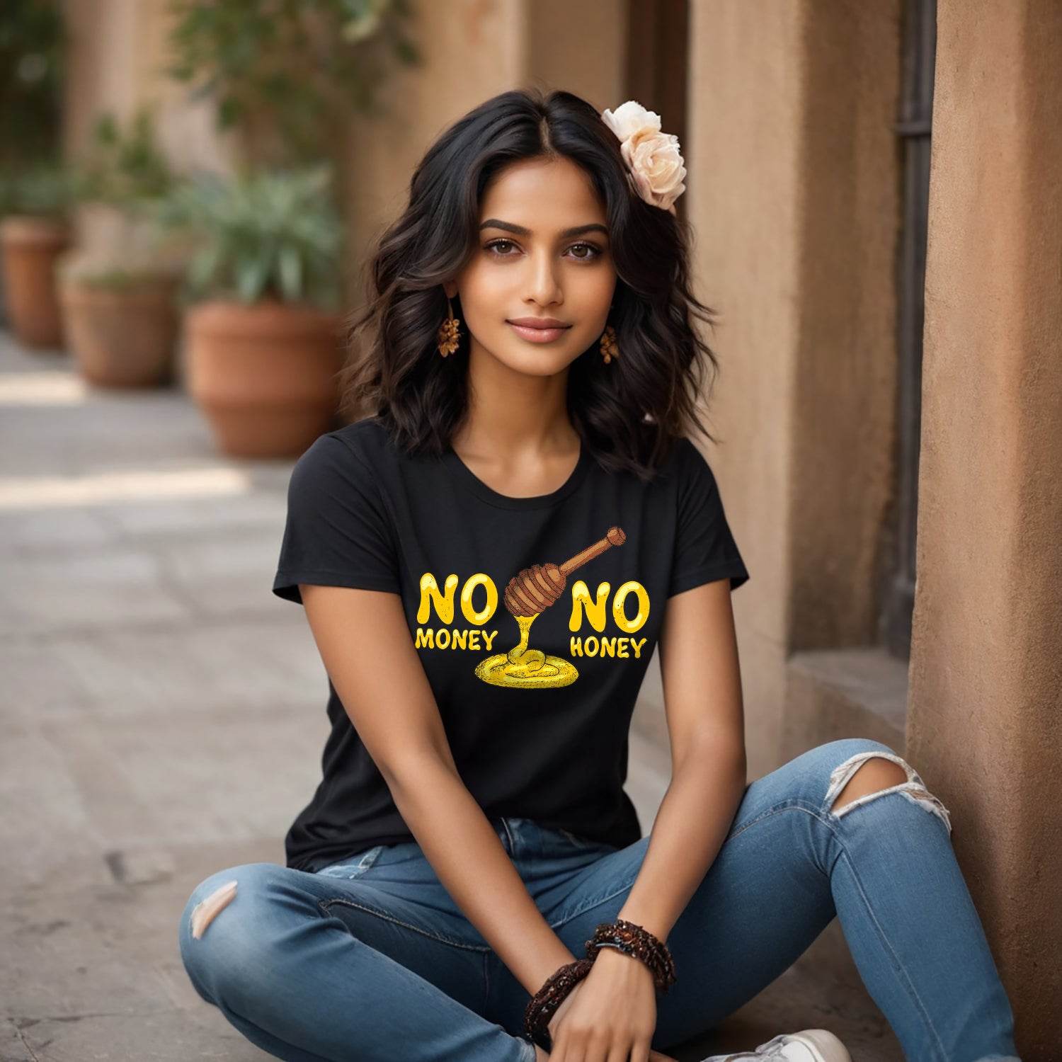 NO MONEY NO HONEY - Unisex Round Neck Regular Fit 100% Combed Cotton Half Sleeve T-Shirt - Mojilo Mart