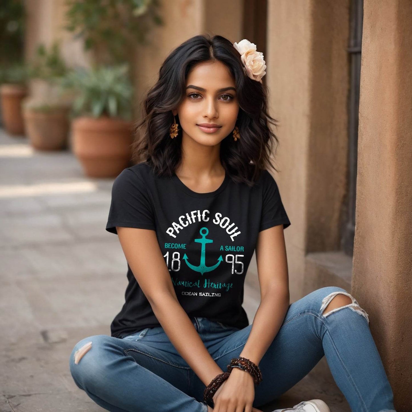 PACIFIC SOUL BECOME A SAILOR 1895 Nautical Heritage OCEAN SAILING - Unisex Round Neck Regular Fit 100% Combed Cotton Half Sleeve T-Shirt - Mojilo Mart