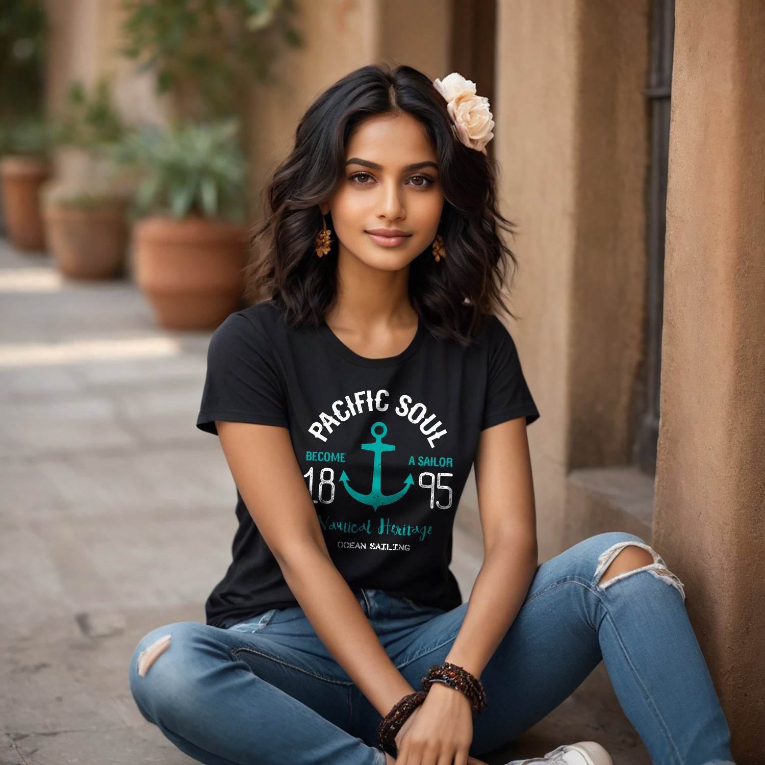 PACIFIC SOUL BECOME A SAILOR 1895 Nautical Heritage OCEAN SAILING - Unisex Round Neck Regular Fit 100% Combed Cotton Half Sleeve T-Shirt - Mojilo Mart