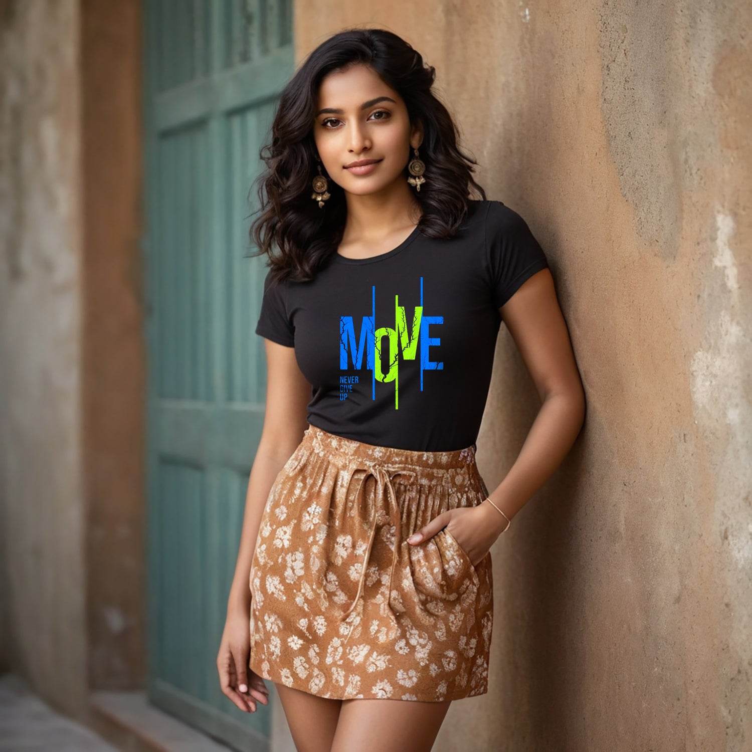 Move Never Give Up - Unisex Round Neck Regular Fit 100% Combed Cotton Half Sleeve T-Shirt - Mojilo Mart