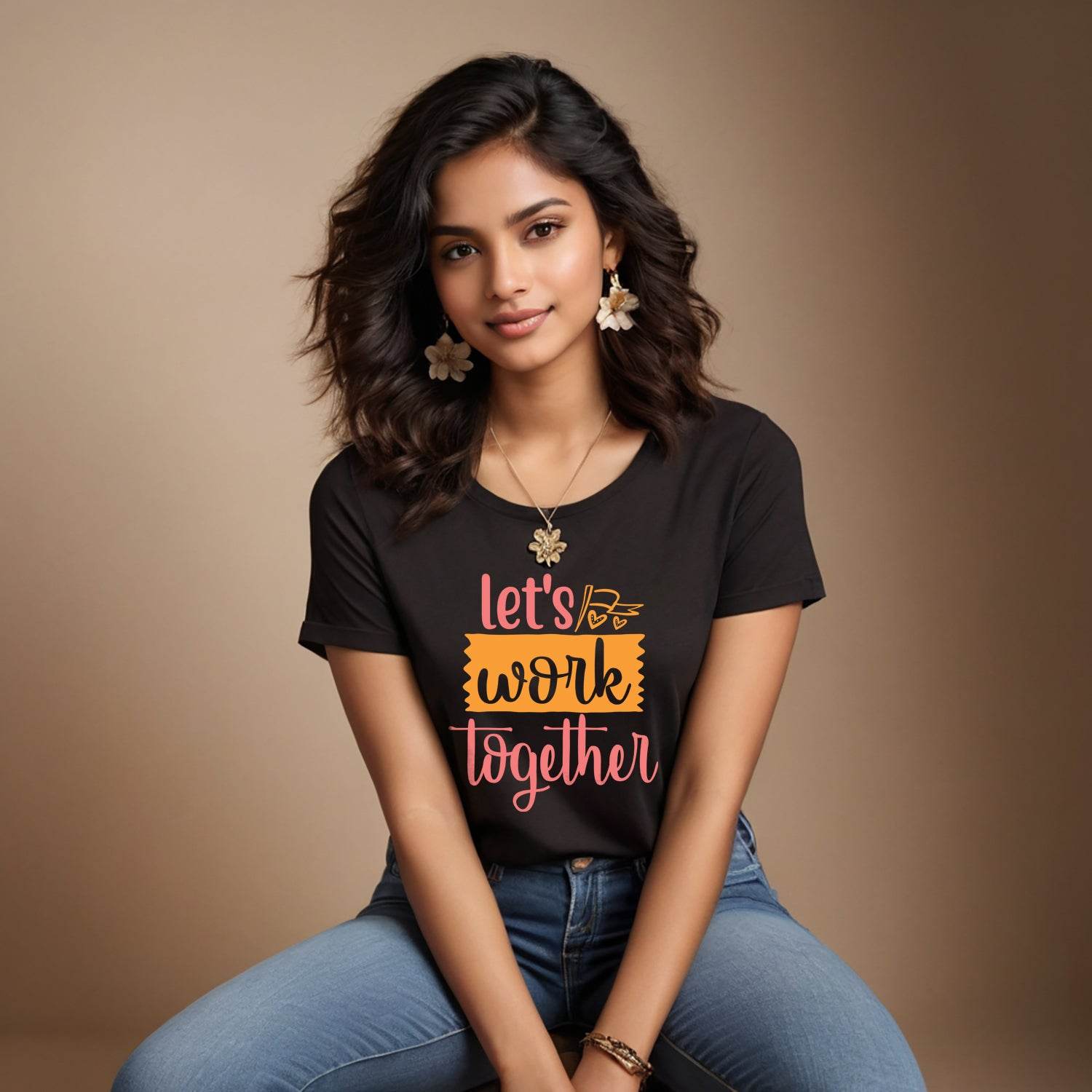 Let's work together Print - Unisex Round Neck Regular Fit 100% Combed Cotton Half Sleeve T-Shirt - Mojilo Mart