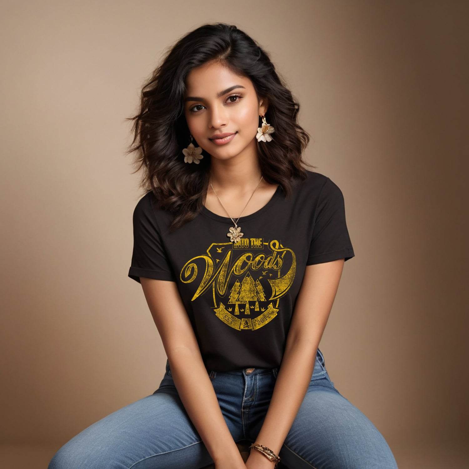 INTO THE WOods EST 2012 - Unisex Round Neck Regular Fit 100% Combed Cotton Half Sleeve T-Shirt - Mojilo Mart