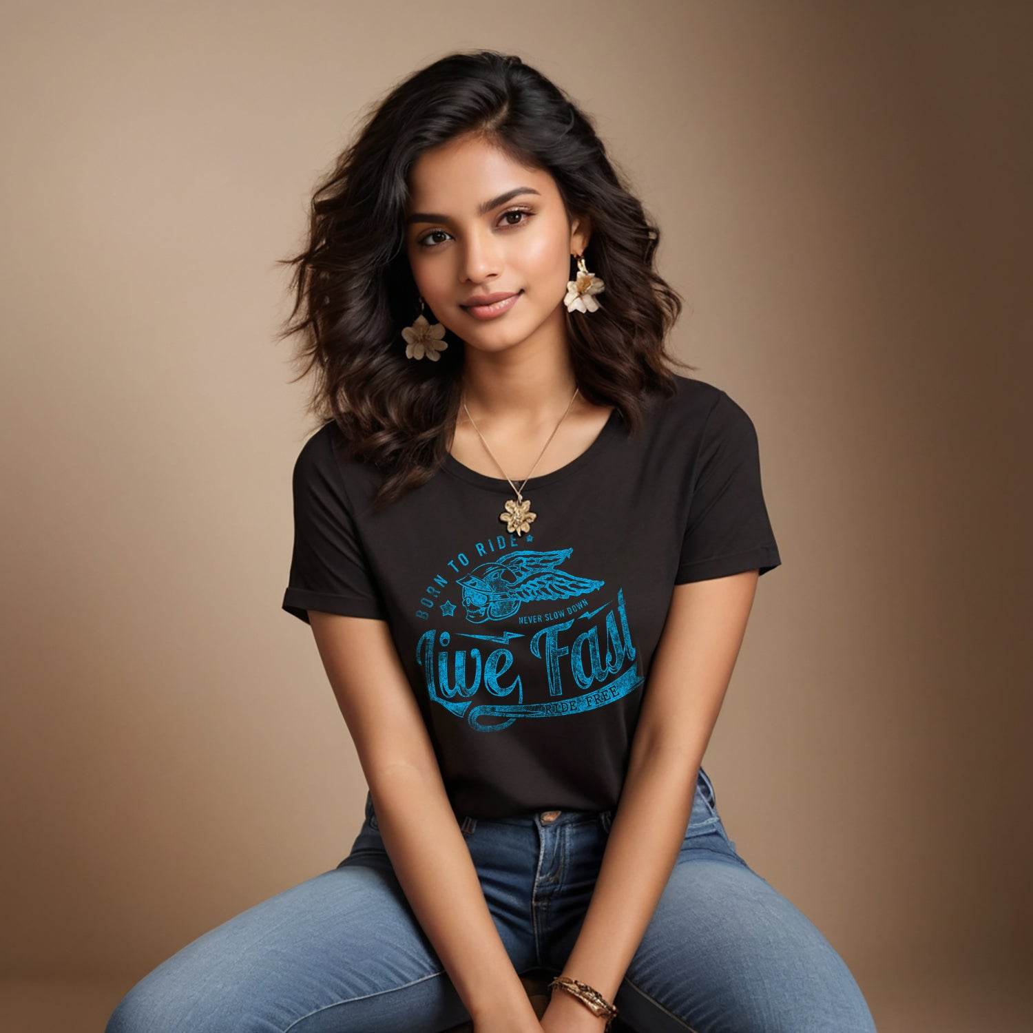 BORN TO RIDE NEVER SLOW DOWN Live FAST - Unisex Round Neck Regular Fit 100% Combed Cotton Half Sleeve T-Shirt - Mojilo Mart