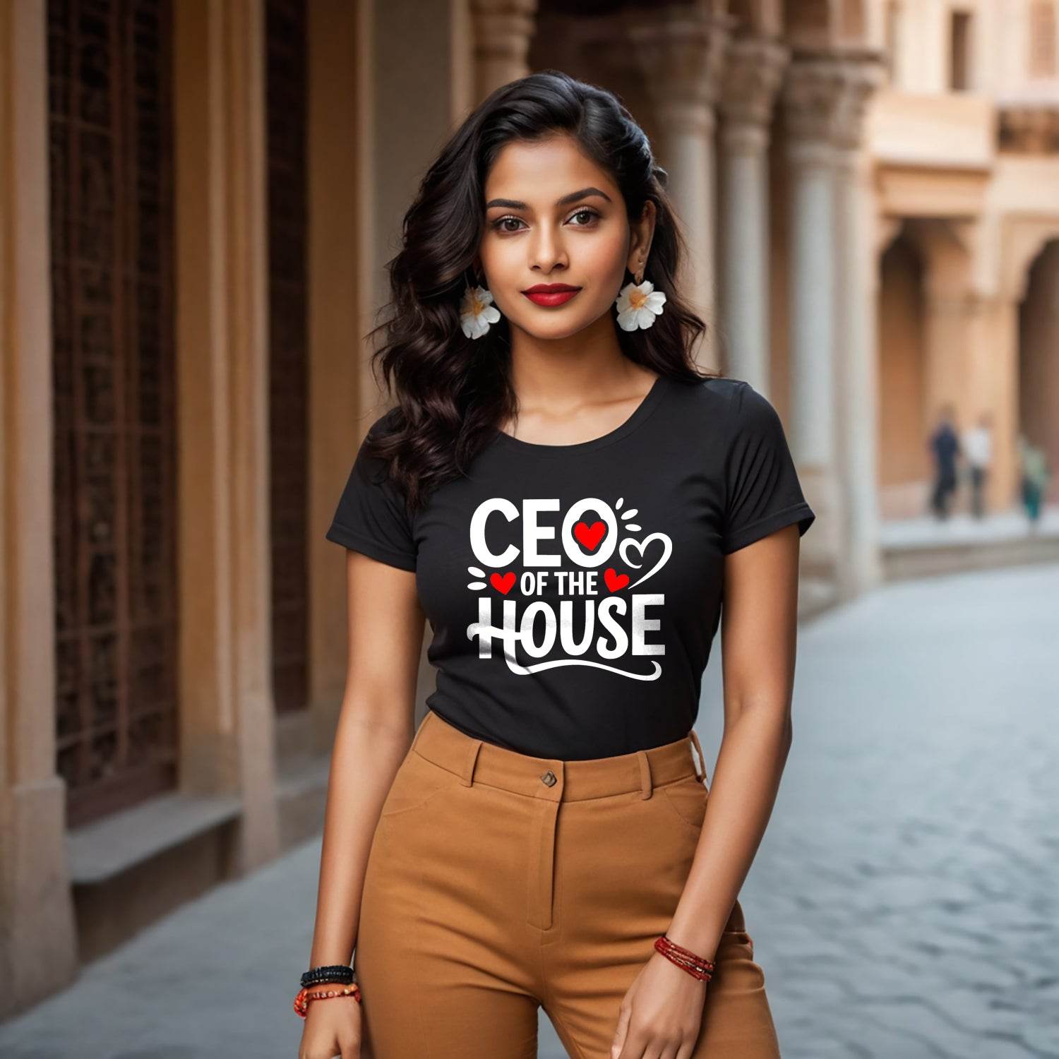 CEO Of The House - Women Round Neck Regular Fit 100% Combed Cotton Half Sleeve T-Shirt - Mojilo Mart