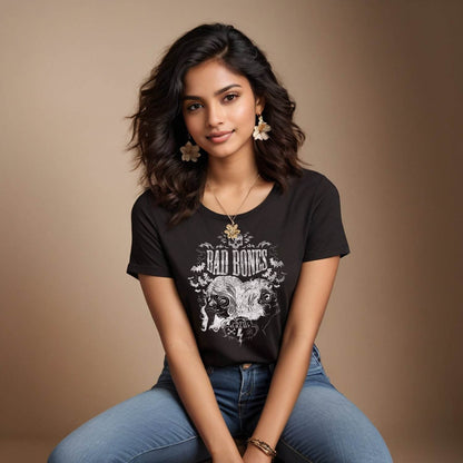 BAD BONES - Unisex Round Neck Regular Fit 100% Combed Cotton Half Sleeve T-Shirt - Mojilo Mart