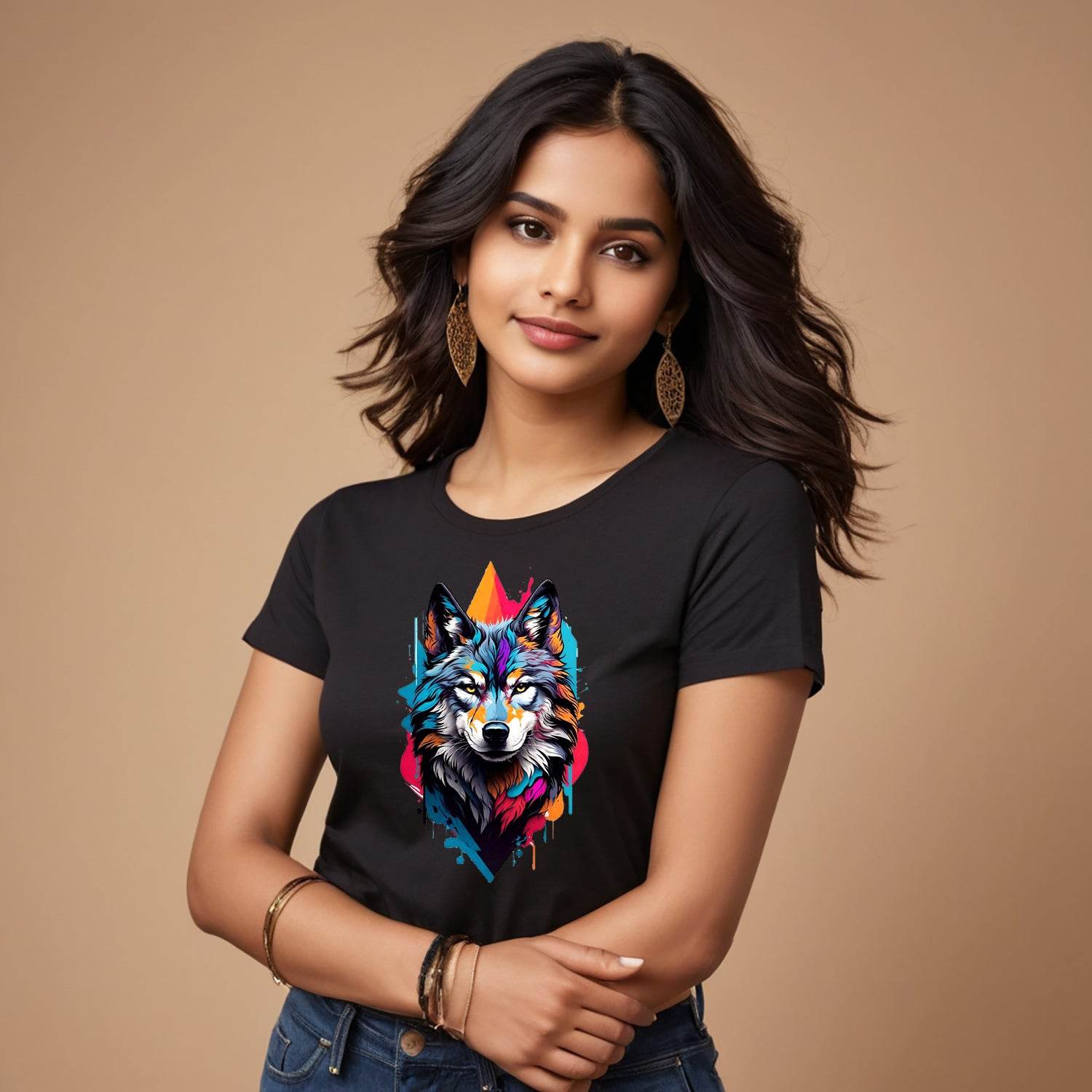 Drawing Graffiti Wolf ART - Unisex Round Neck Regular Fit 100% Combed Cotton Half Sleeve T-Shirt - Mojilo Mart