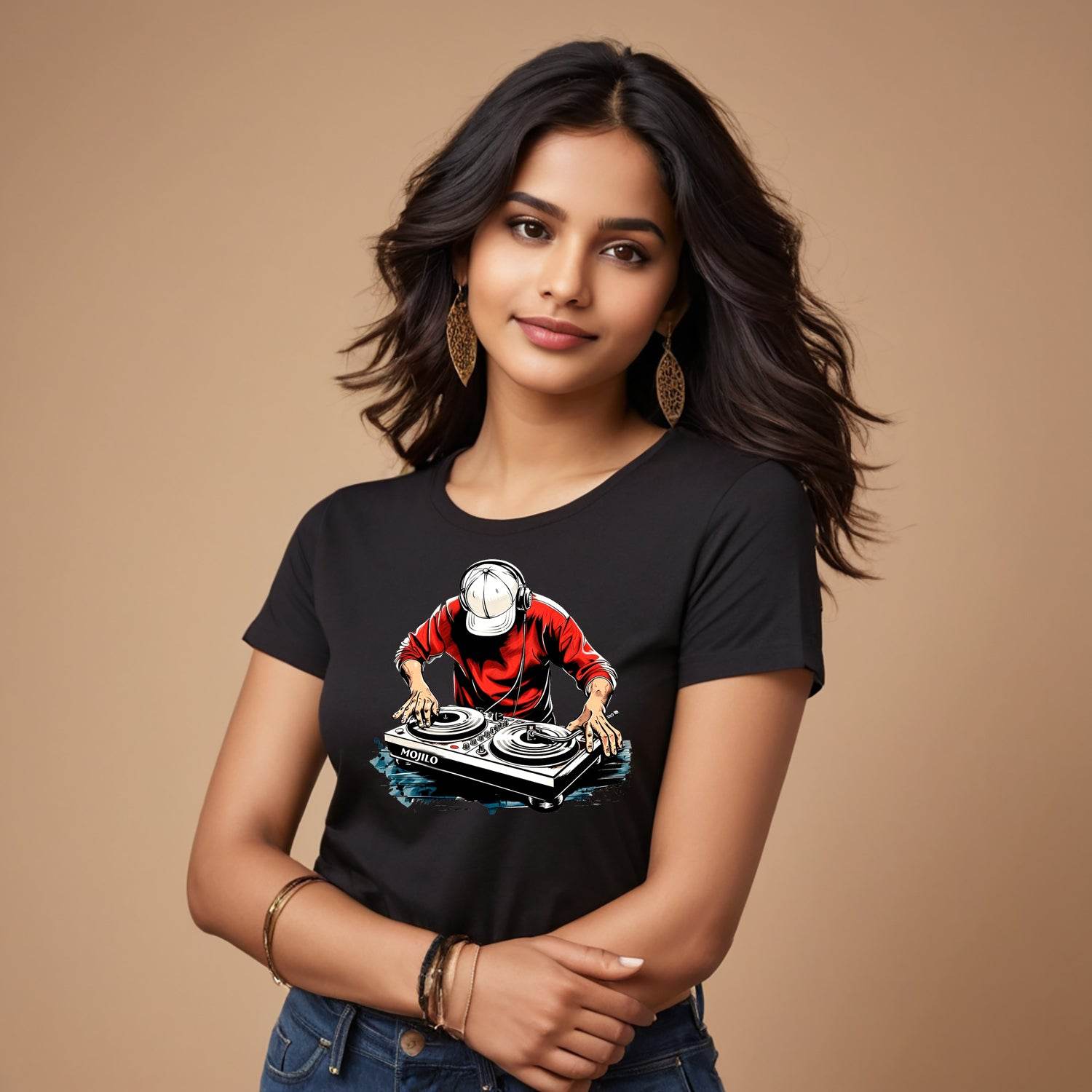 Funny Dj Music Lover Retro Vintage Music Dj - Unisex Round Neck Regular Fit 100% Combed Cotton Half Sleeve T-Shirt - Mojilo Mart