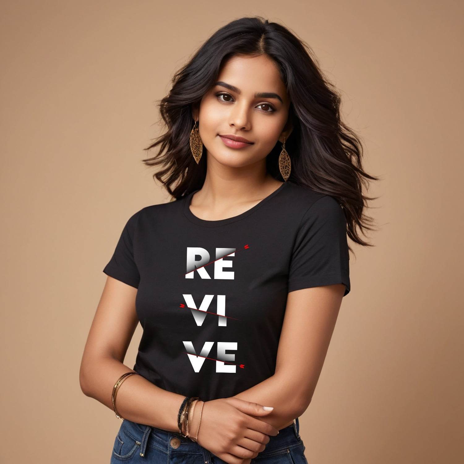 RE VI VE - Unisex Round Neck Regular Fit 100% Combed Cotton Half Sleeve T-Shirt - Mojilo Mart