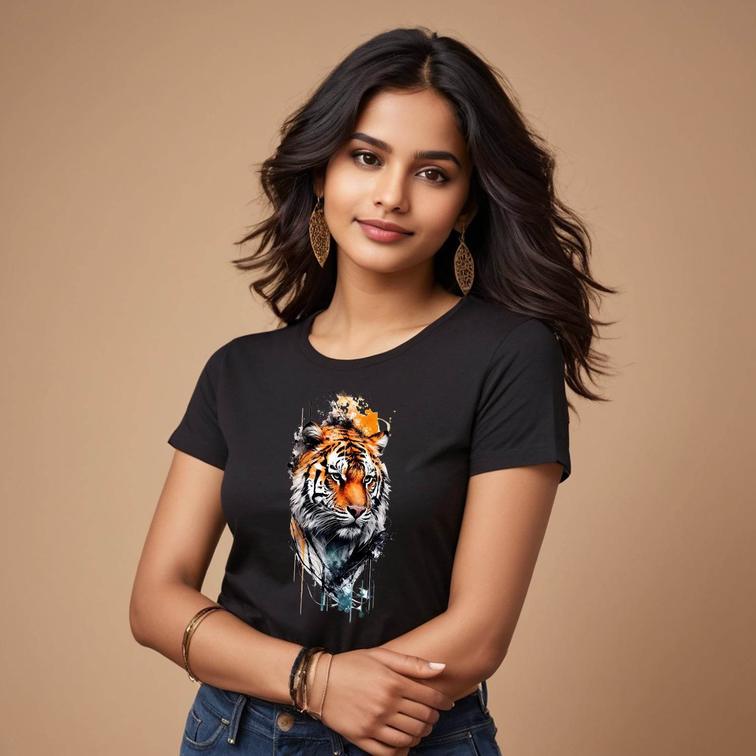 Portrait of a Tiger - Unisex Round Neck Regular Fit 100% Combed Cotton Half Sleeve T-Shirt - Mojilo Mart