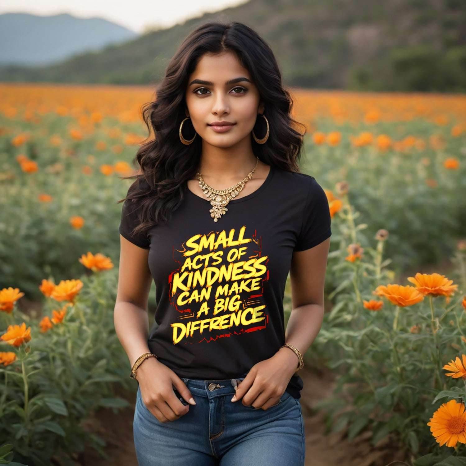 SMALL ACTS OF KINDNESS CAN MAKE A BIG DIFFRENCE - Unisex Round Neck Regular Fit 100% Combed Cotton Half Sleeve T-Shirt - Mojilo Mart