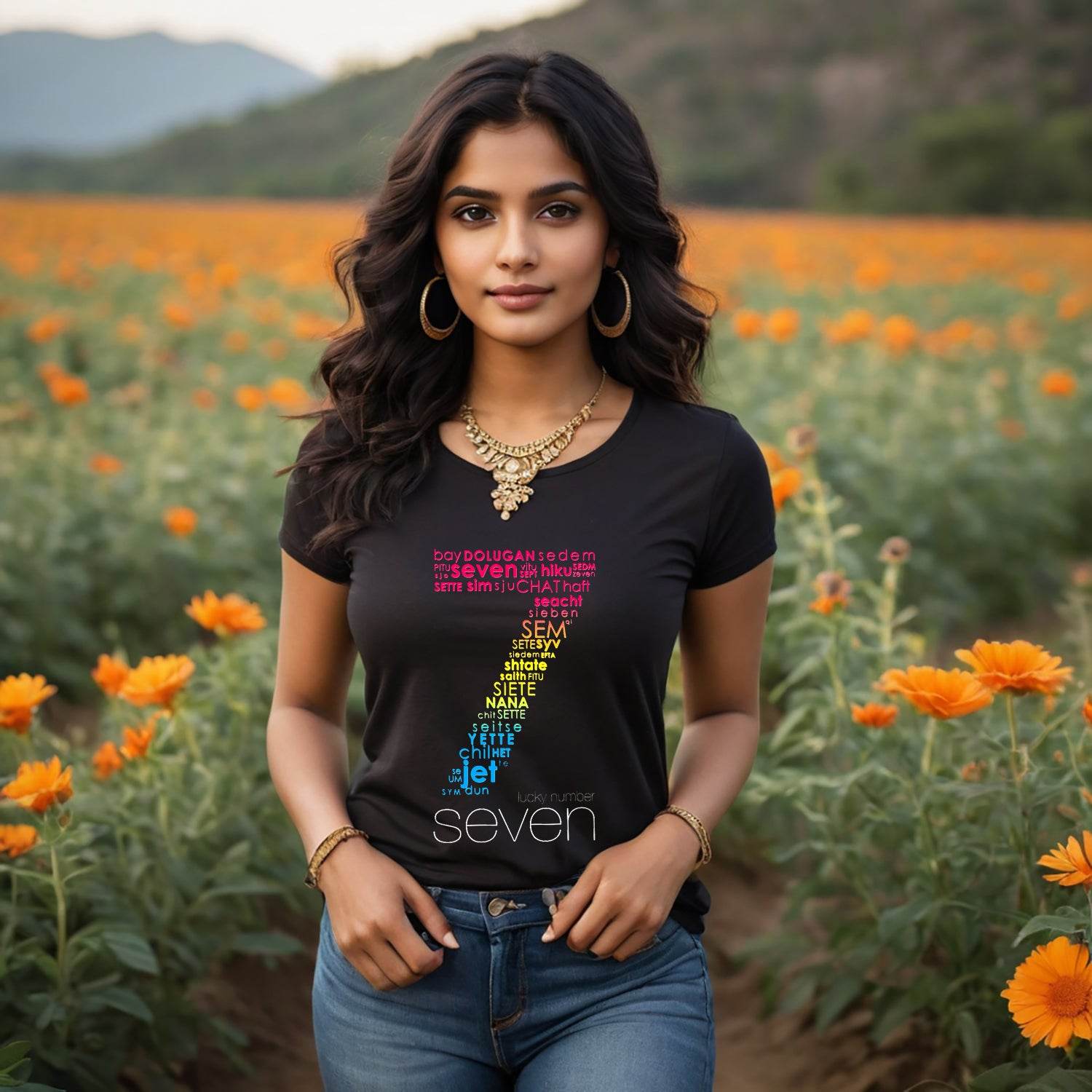Lucky number seven - Unisex Round Neck Regular Fit 100% Combed Cotton Half Sleeve T-Shirt - Mojilo Mart