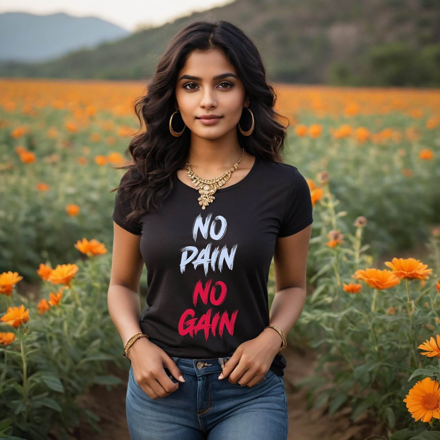 NO PAIN NO GAIN - Unisex Round Neck Regular Fit 100% Combed Cotton Half Sleeve T-Shirt - Mojilo Mart