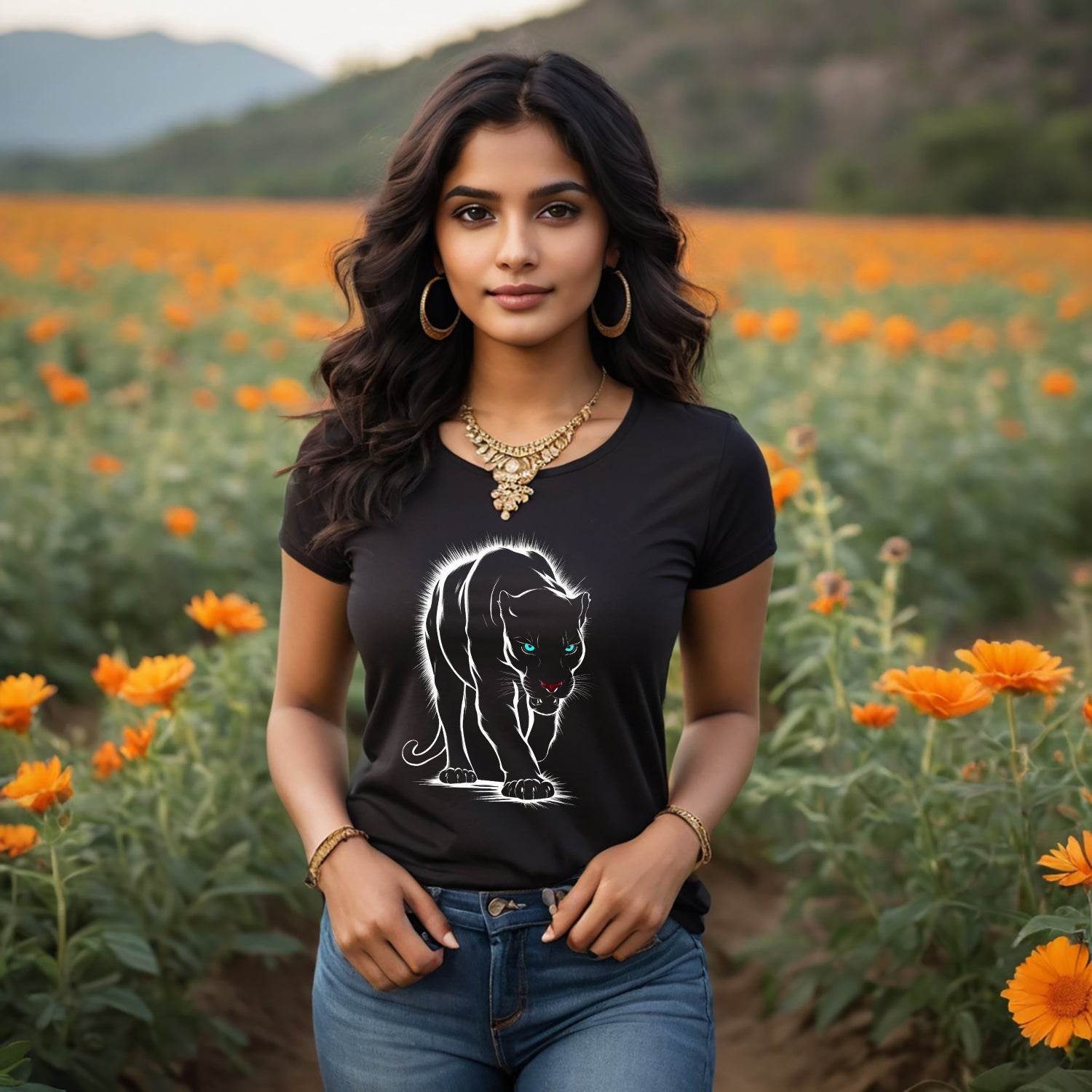 Wild Animal Black Panther - Unisex Round Neck Regular Fit 100% Combed Cotton Half Sleeve T-Shirt - Mojilo Mart