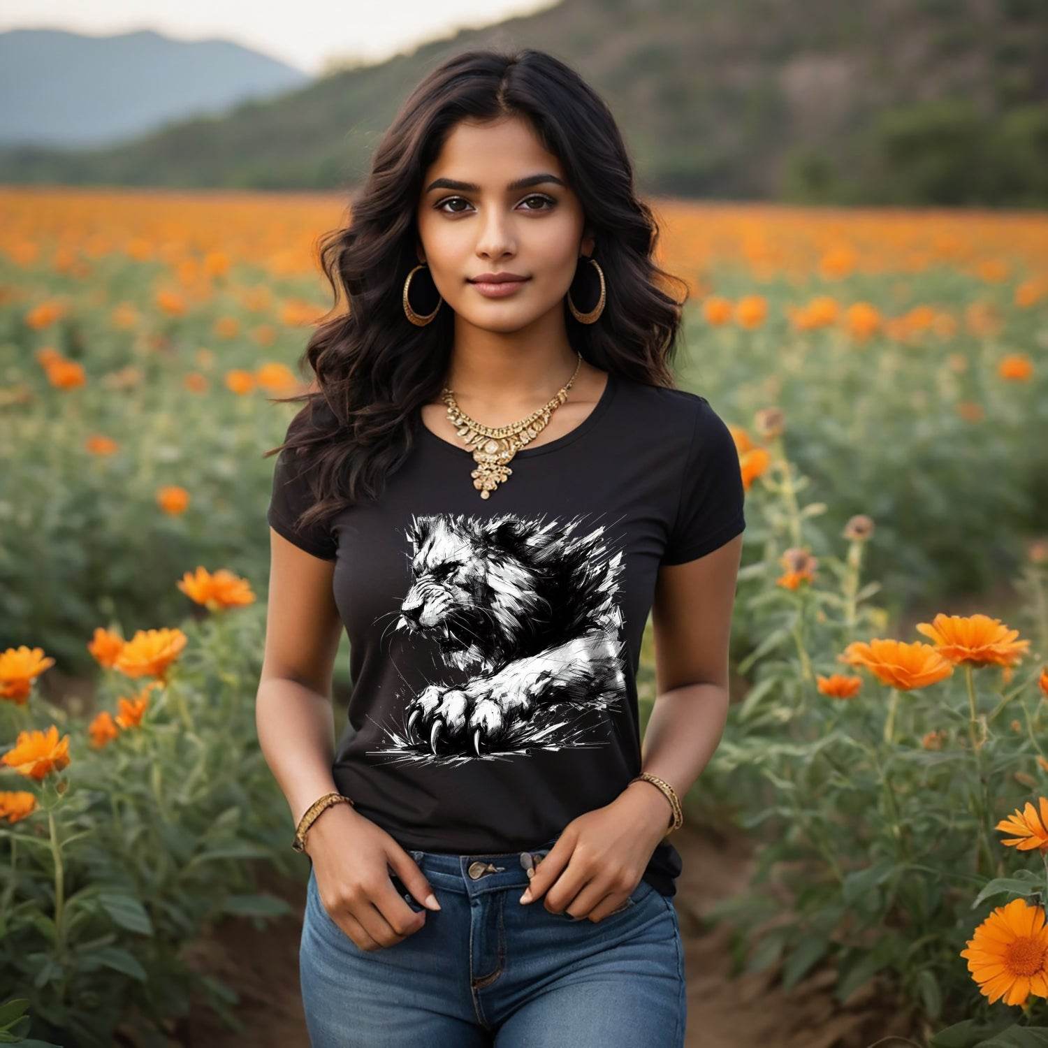 Roaring Lion - Unisex Round Neck Regular Fit 100% Combed Cotton Half Sleeve T-Shirt - Mojilo Mart