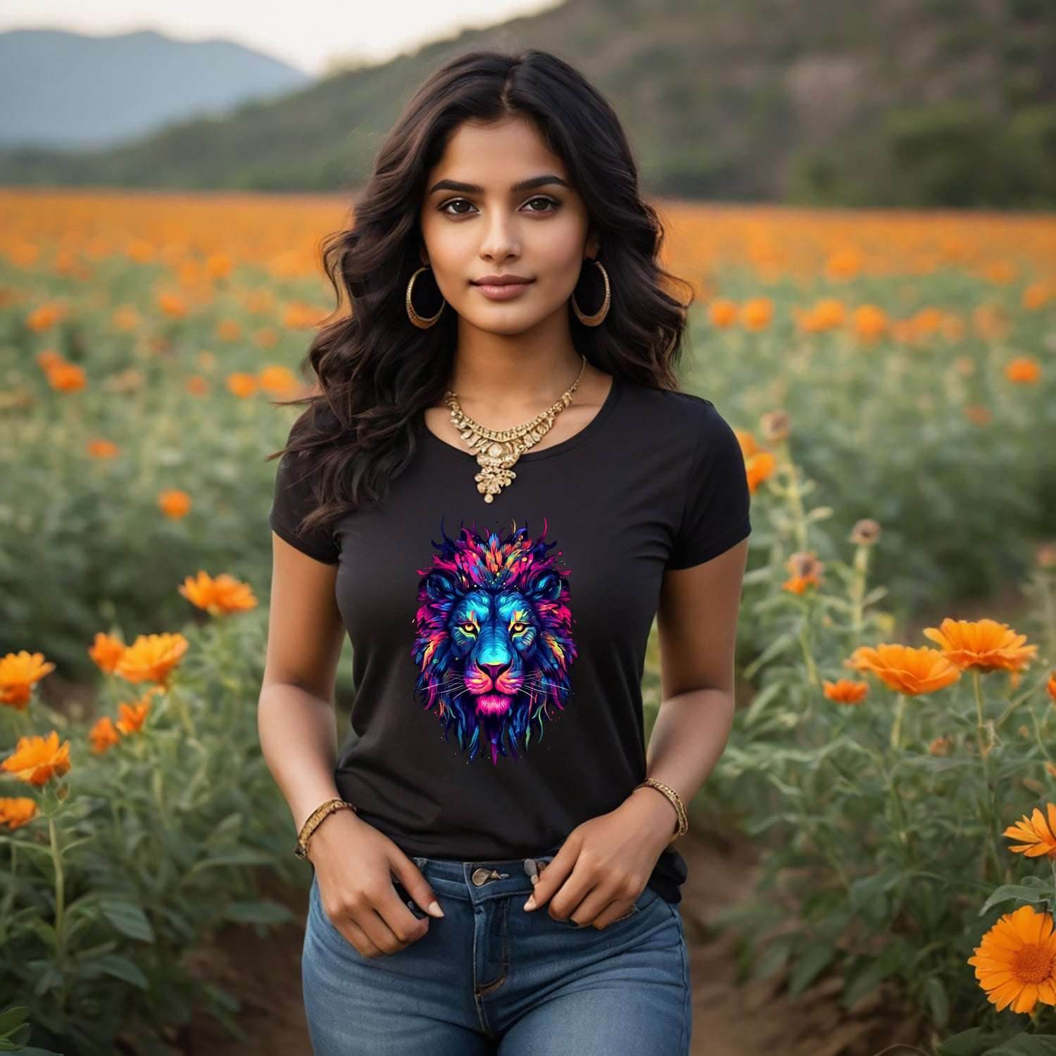 A Colorful lion - Unisex Round Neck Regular Fit 100% Combed Cotton Half Sleeve T-Shirt - Mojilo Mart