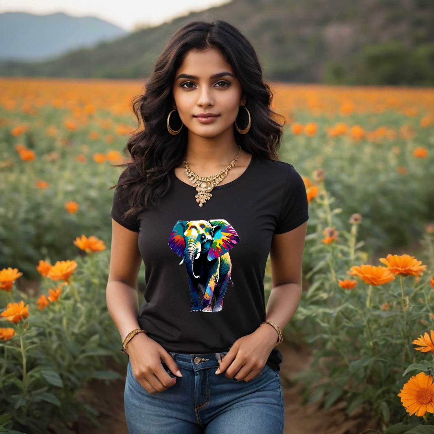 Stunning Elephant Art - Unisex Round Neck Regular Fit 100% Combed Cotton Half Sleeve T-Shirt - Mojilo Mart