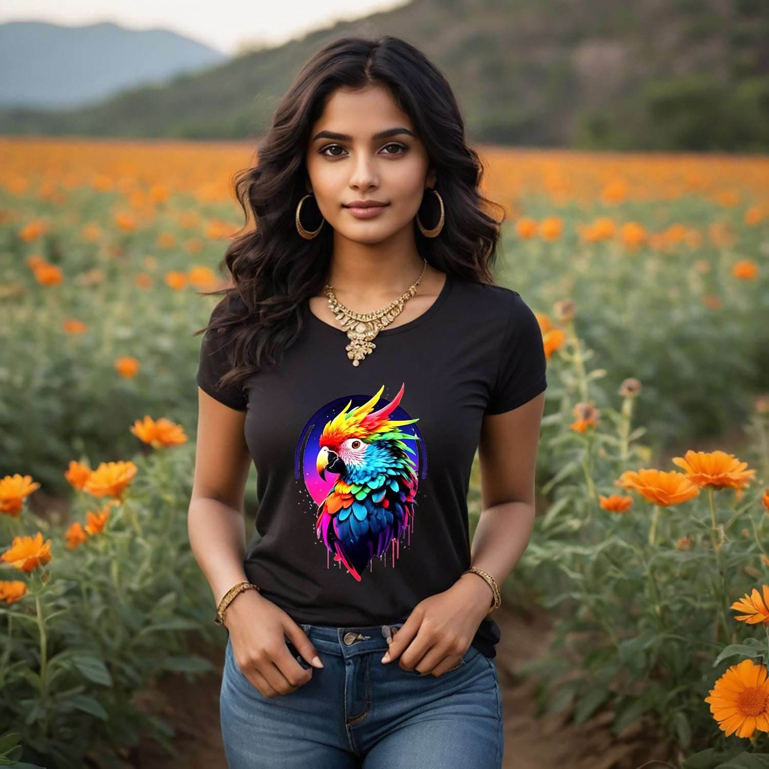 Colorful Parrot - Unisex Round Neck Regular Fit 100% Combed Cotton Half Sleeve T-Shirt - Mojilo Mart