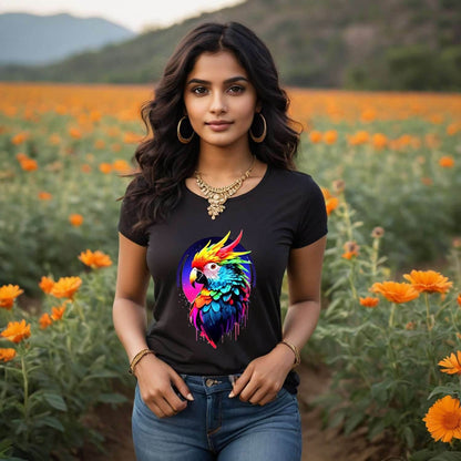 Colorful Parrot - Unisex Round Neck Regular Fit 100% Combed Cotton Half Sleeve T-Shirt - Mojilo Mart