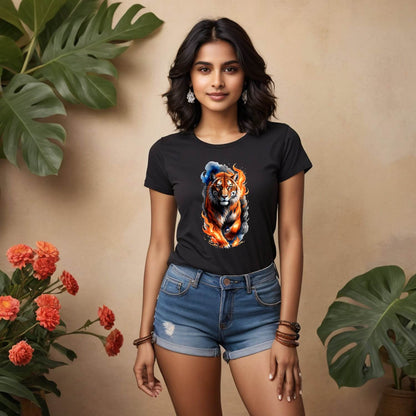 Burning Tiger - Unisex Round Neck Regular Fit 100% Combed Cotton Half Sleeve T-Shirt - Mojilo Mart